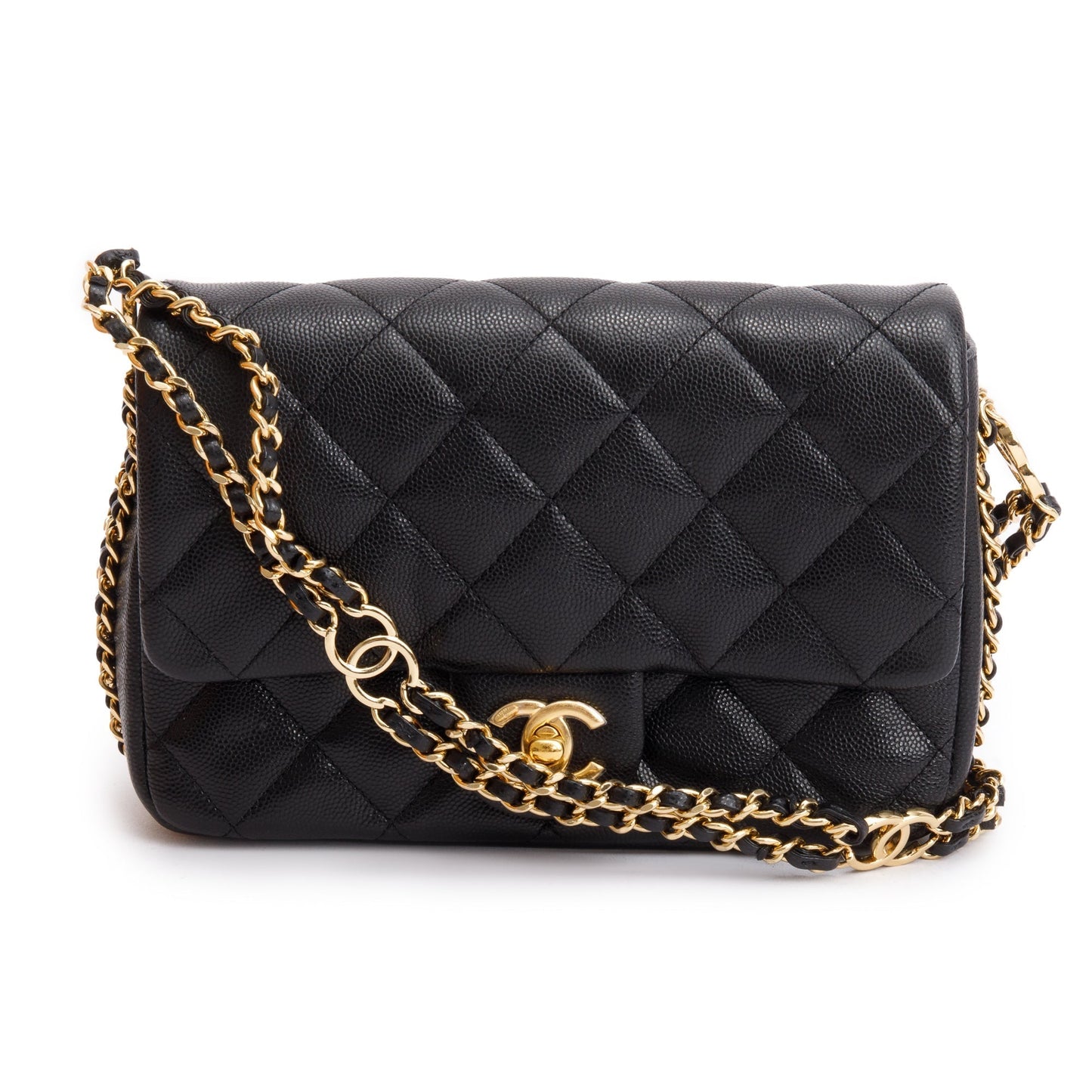 Chanel Caviar Quilted CC You Flap Leather Black Travel Bag