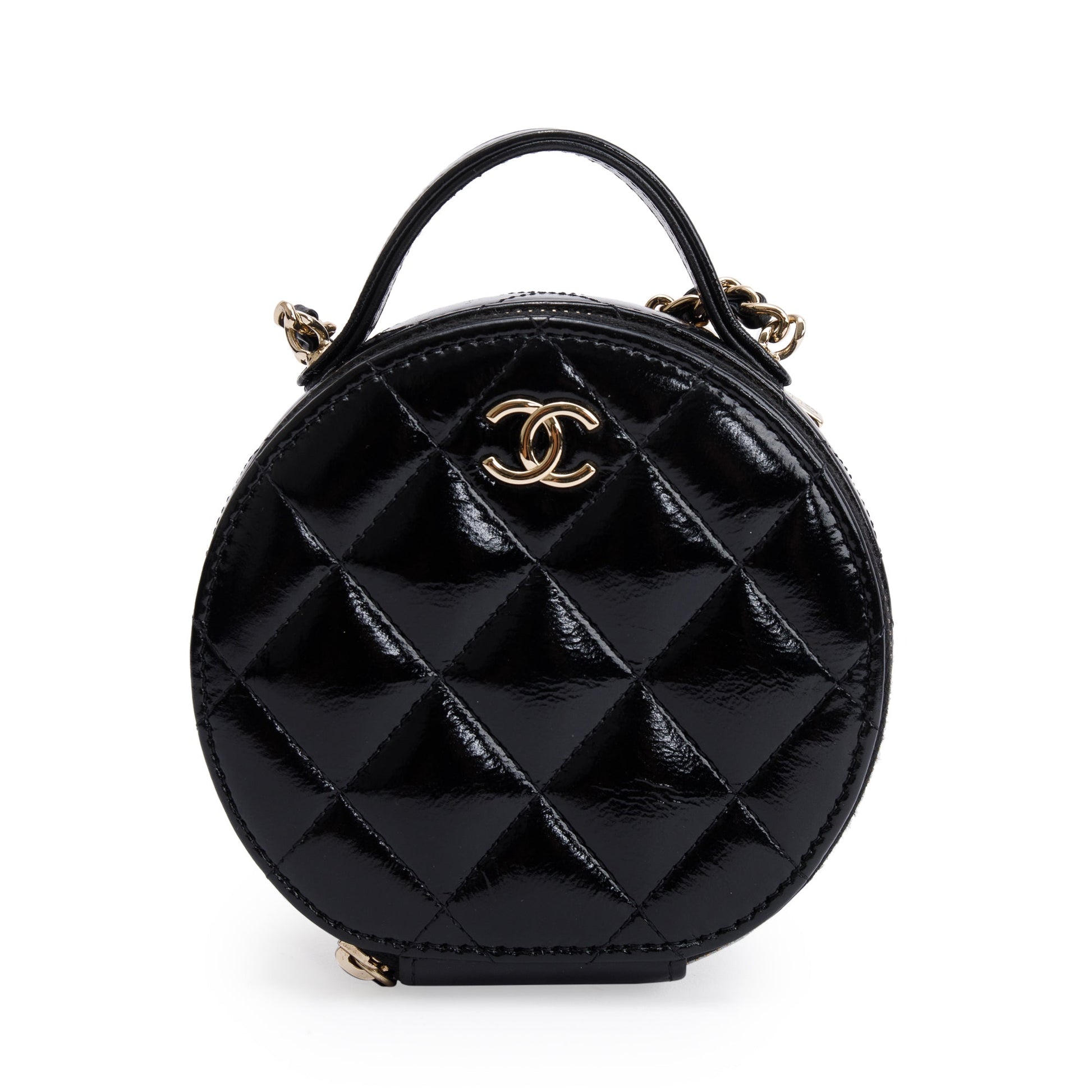 Chanel Handle Care Round Vanity Leather Lambskin Black Travel Bag