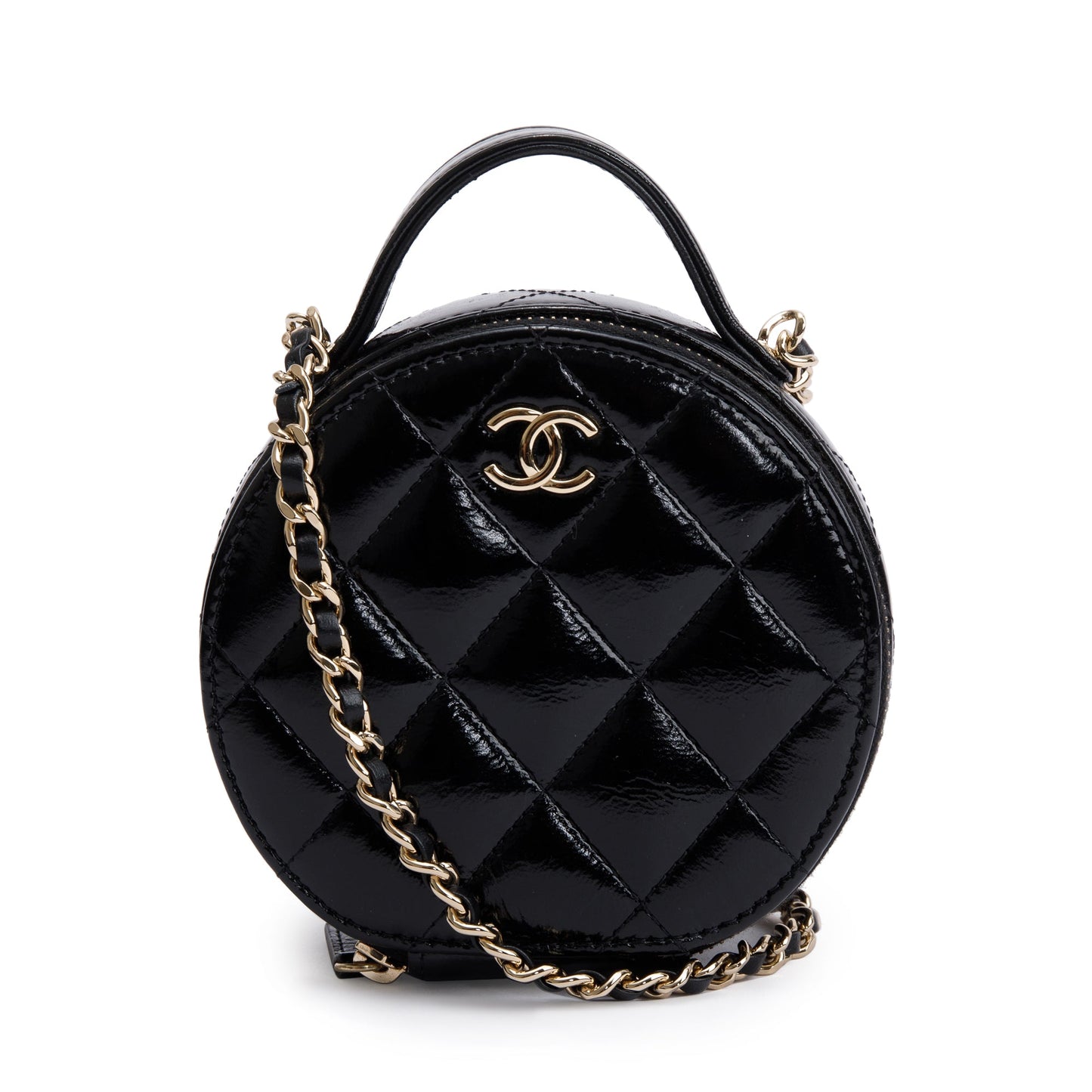 Chanel Handle Care Round Vanity Leather Lambskin Black Travel Bag
