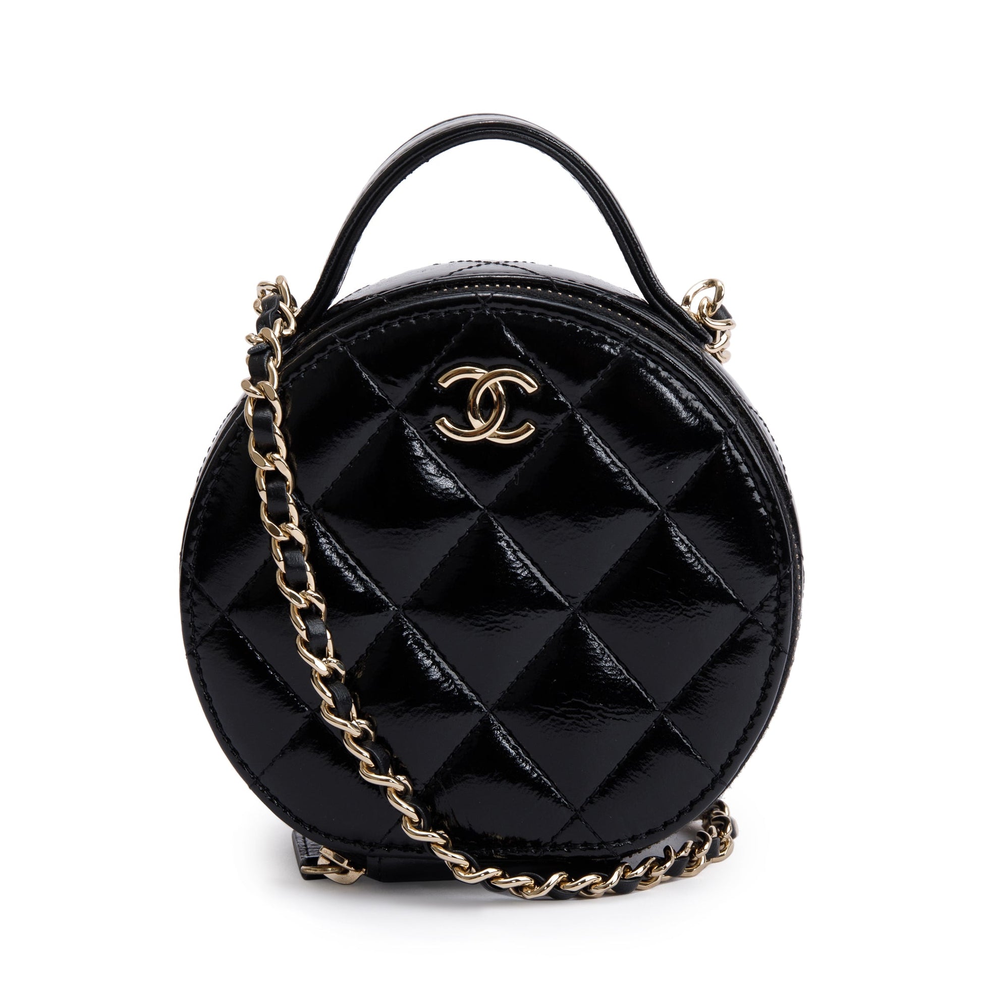 Chanel Handle Care Round Vanity Leather Lambskin Black Travel Bag