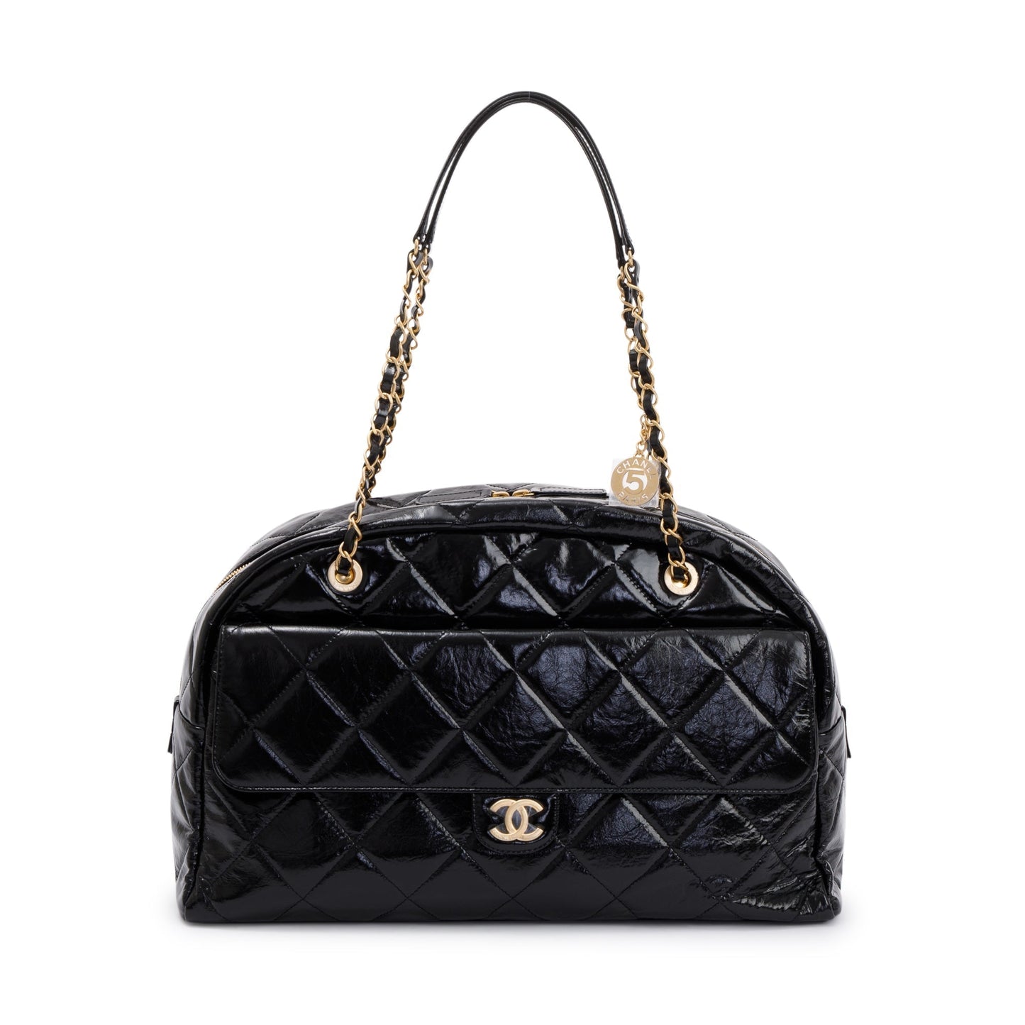 Chanel Patent Maxi Bowling Leather Black Travel Bag
