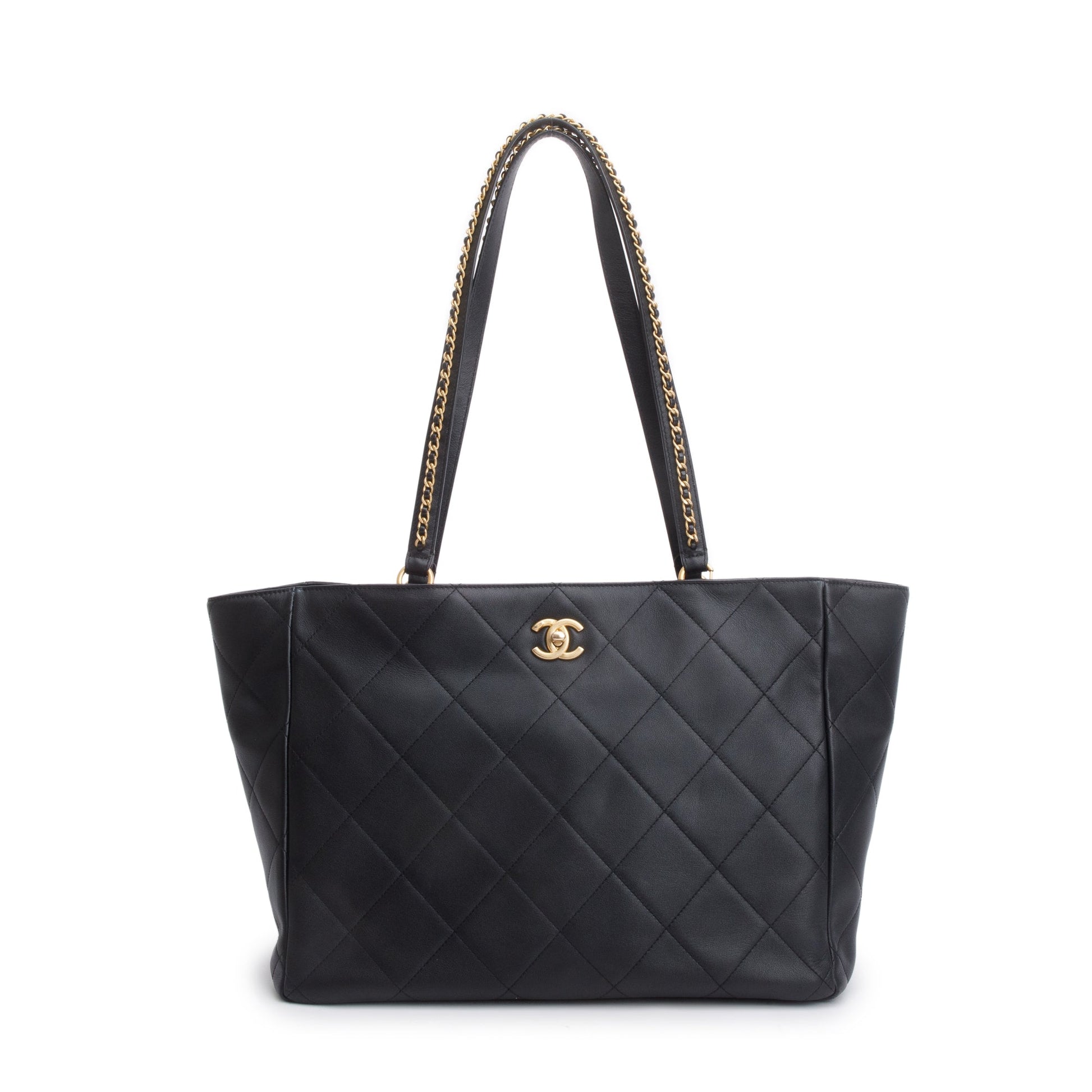 Chanel Quilted Book Pocket Shopping Leather Calfskin Black Travel Bag