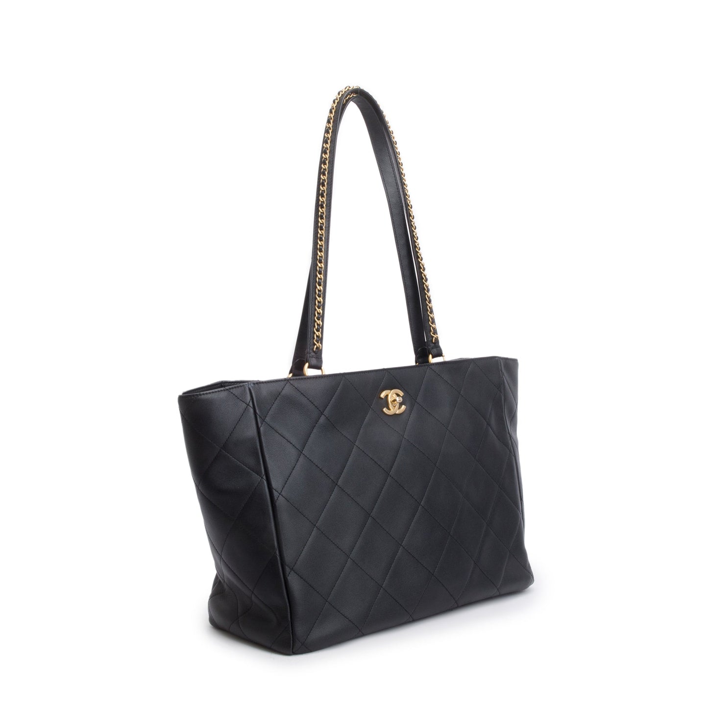 Chanel Quilted Book Pocket Shopping Leather Calfskin Black Travel Bag