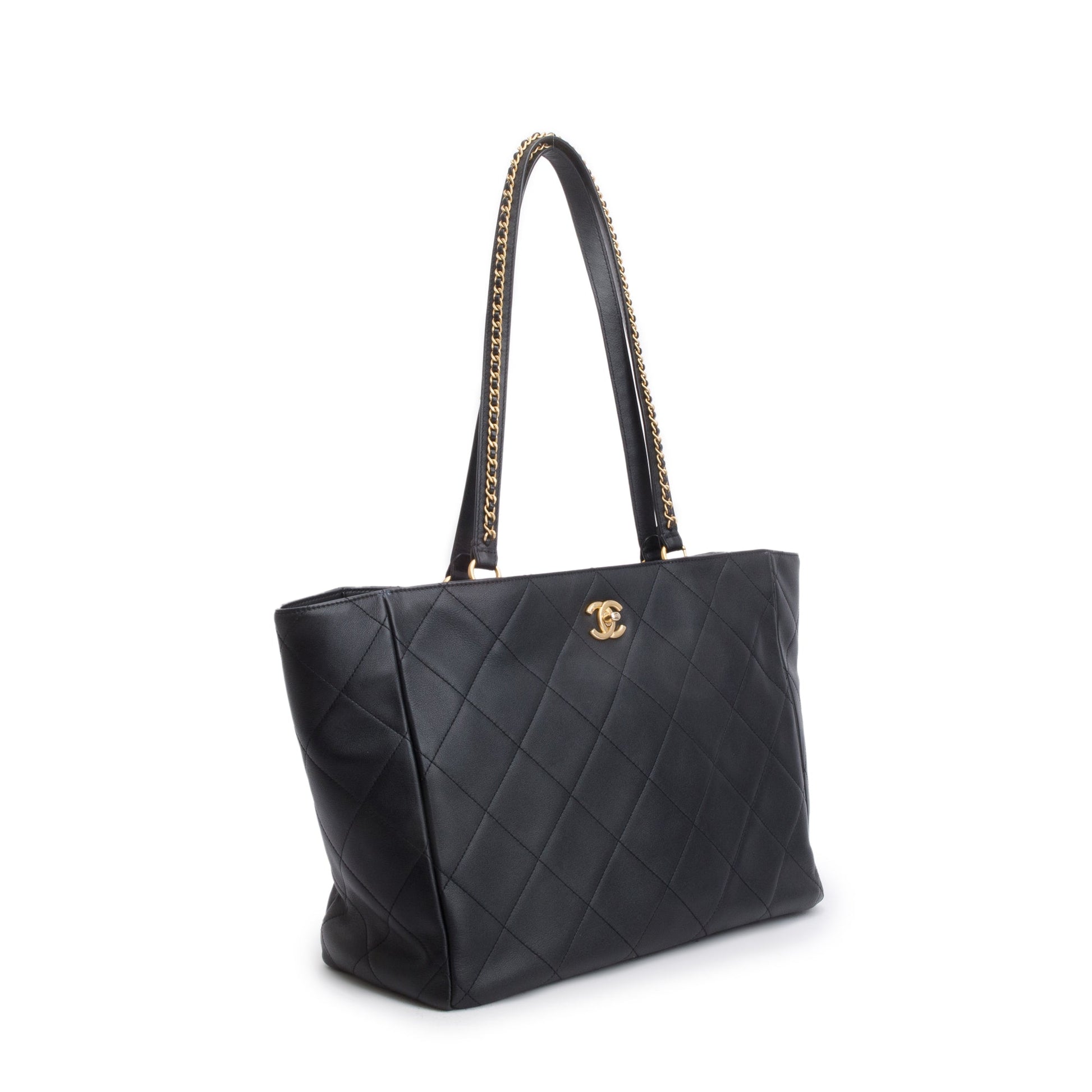 Chanel Quilted Book Pocket Shopping Leather Calfskin Black Travel Bag