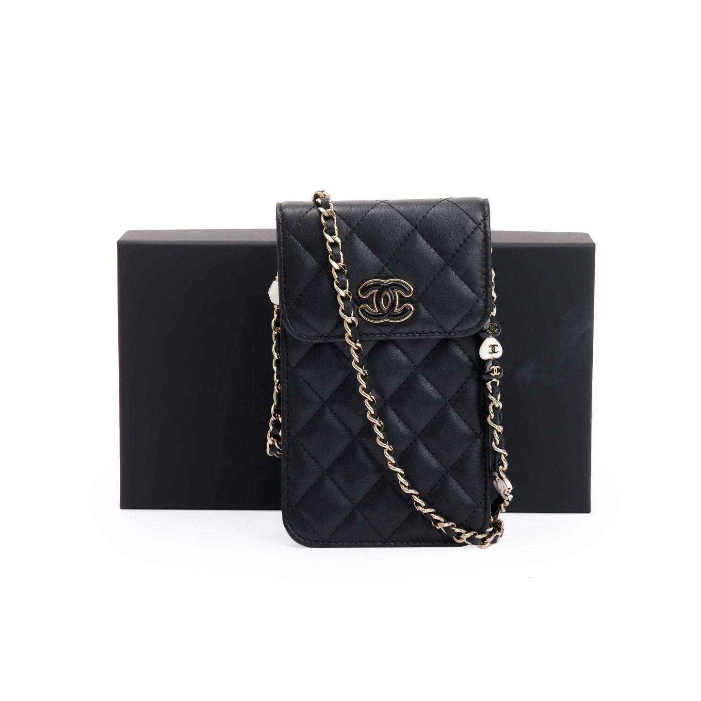 Chanel Quilted Candy CC Phone Holder Leather Calfskin Black Travel Bag