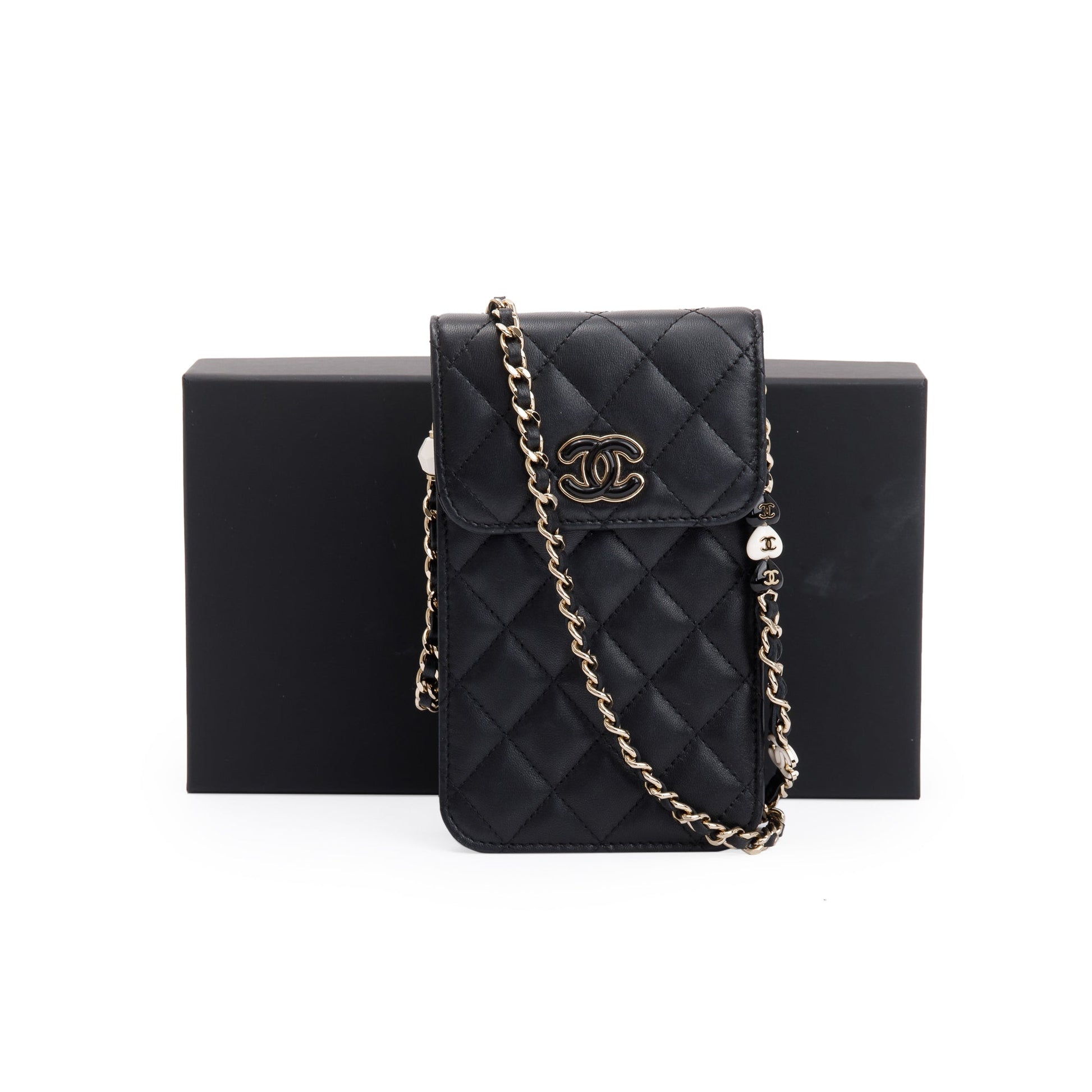 Chanel Quilted Candy CC Phone Holder Leather Calfskin Black Travel Bag