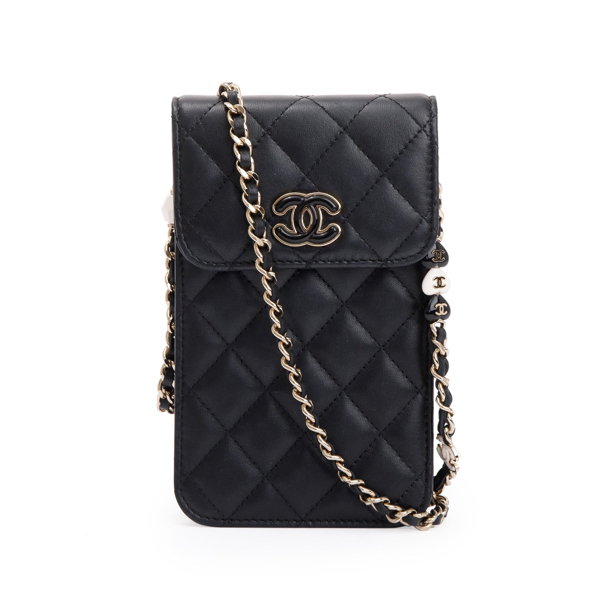 Chanel Quilted Candy CC Phone Holder Leather Calfskin Black Travel Bag