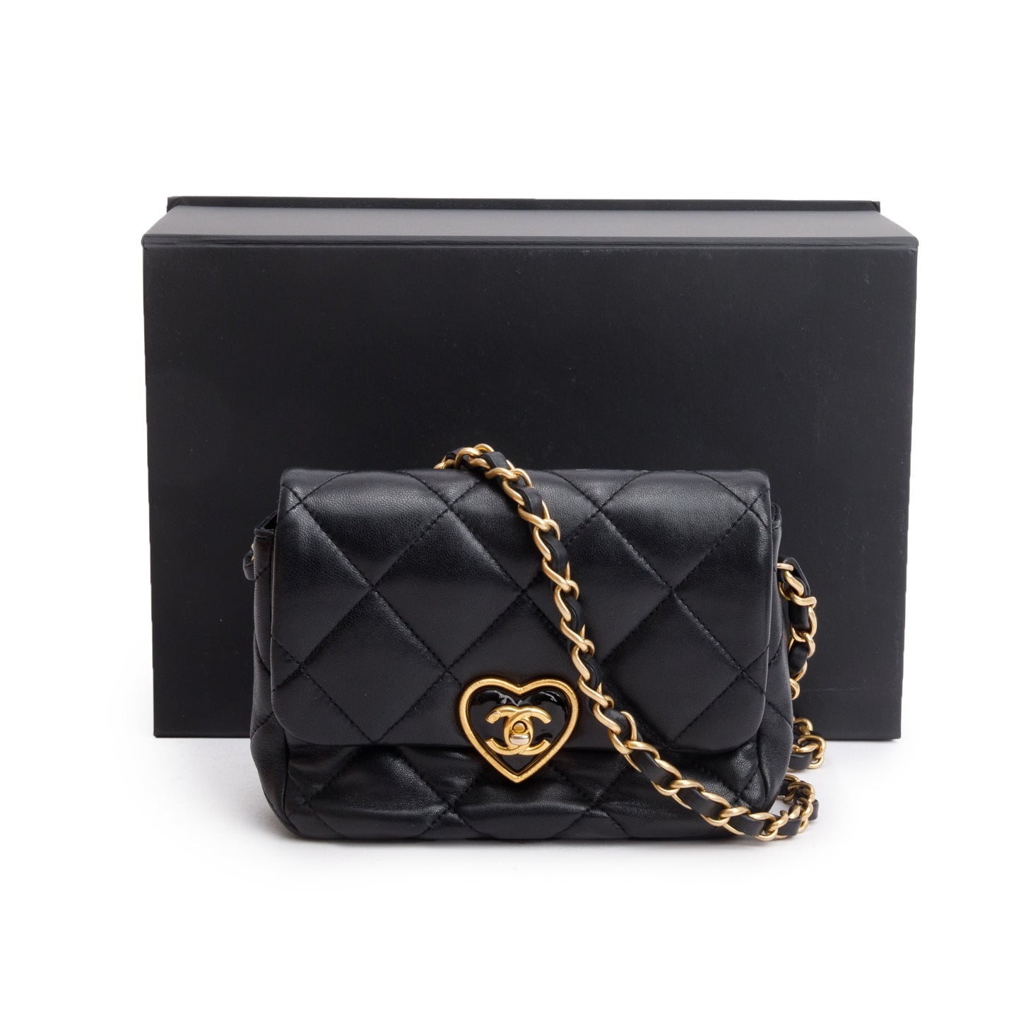 Chanel Quilted Coco Love Flap Leather Calfskin Black Travel Bag