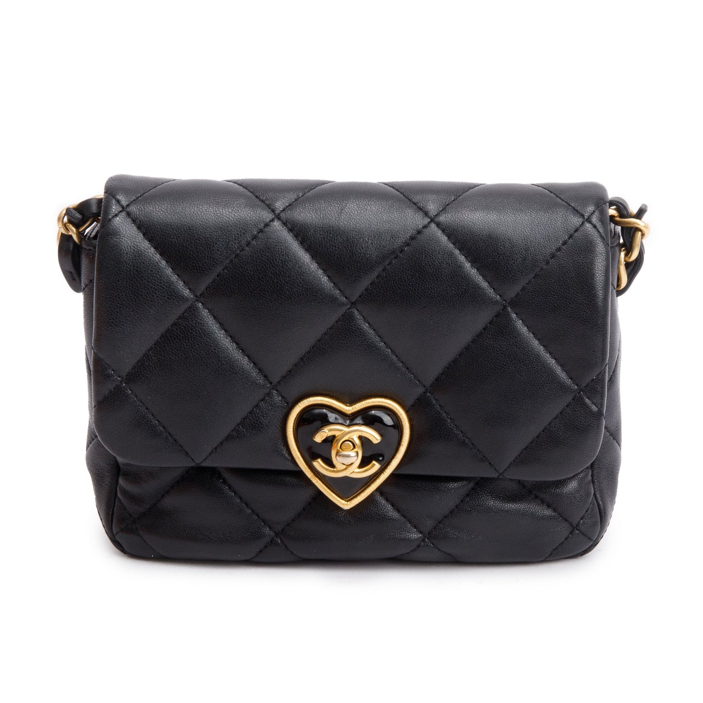 Chanel Quilted Coco Love Flap Leather Calfskin Black Travel Bag