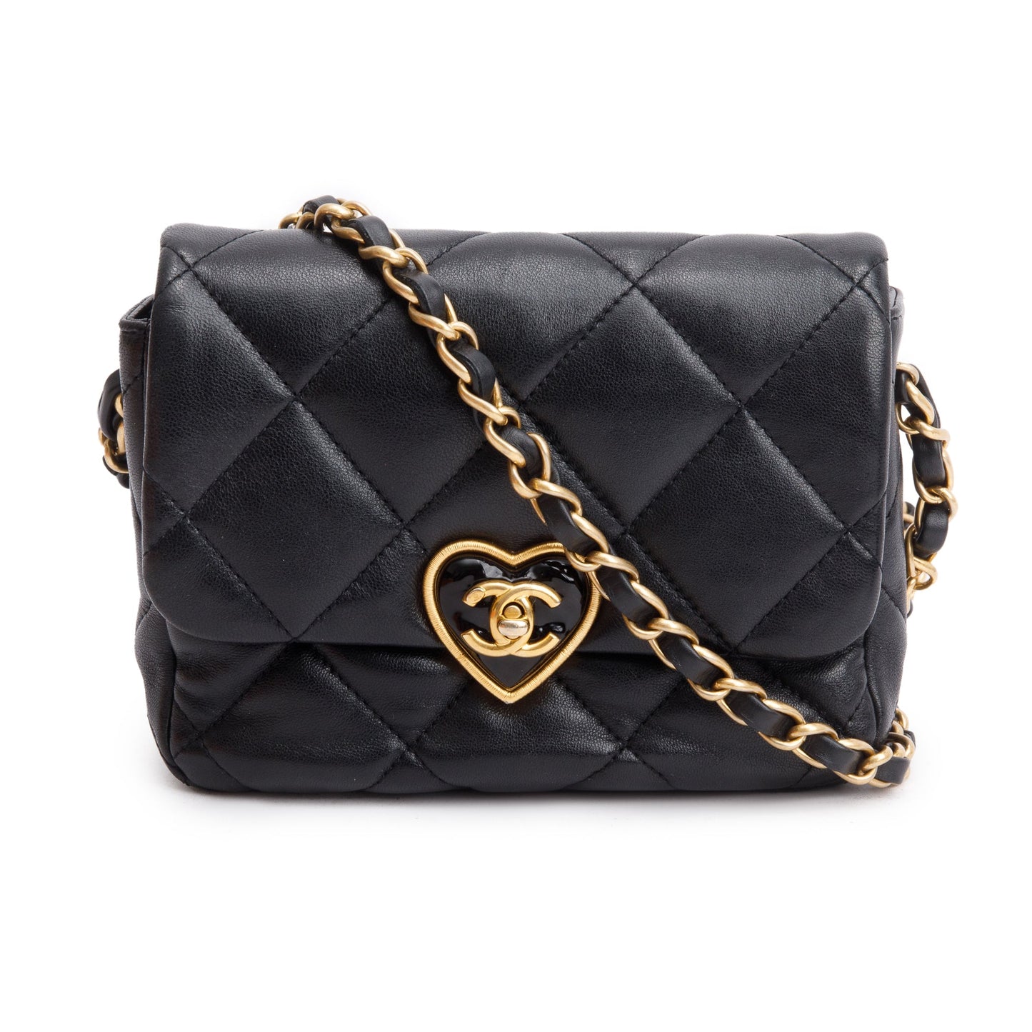 Chanel Quilted Coco Love Flap Leather Calfskin Black Travel Bag