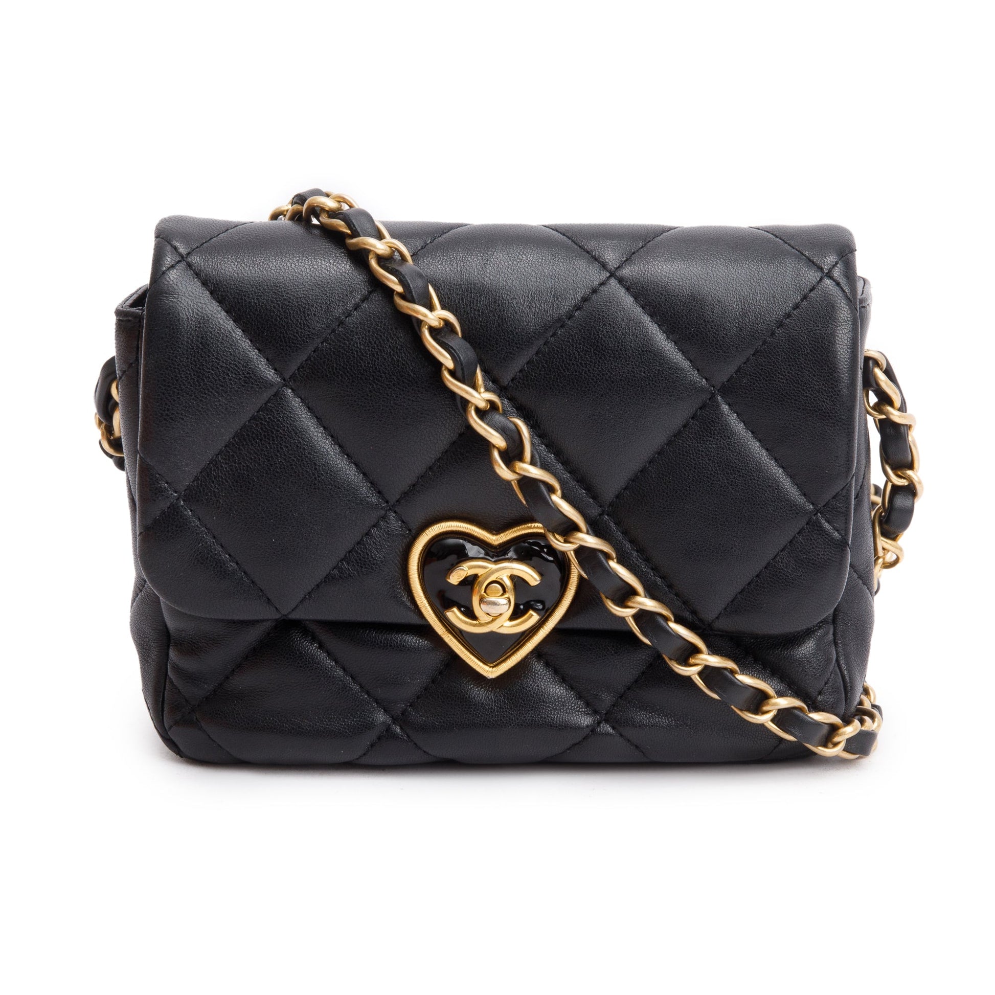 Chanel Quilted Coco Love Flap Leather Calfskin Black Travel Bag