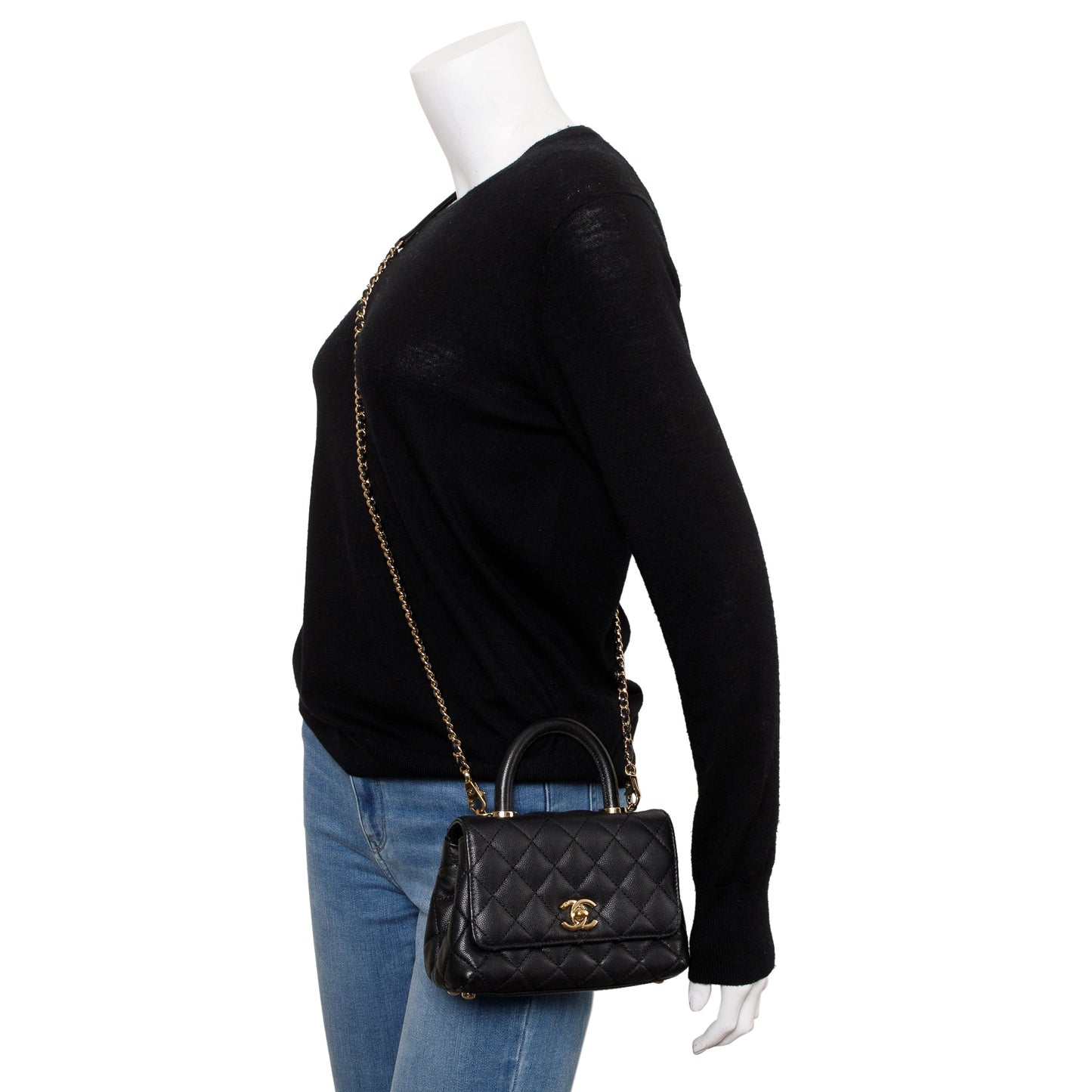 Chanel Quilted Caviar Extra Coco Handle Black Travel Bag