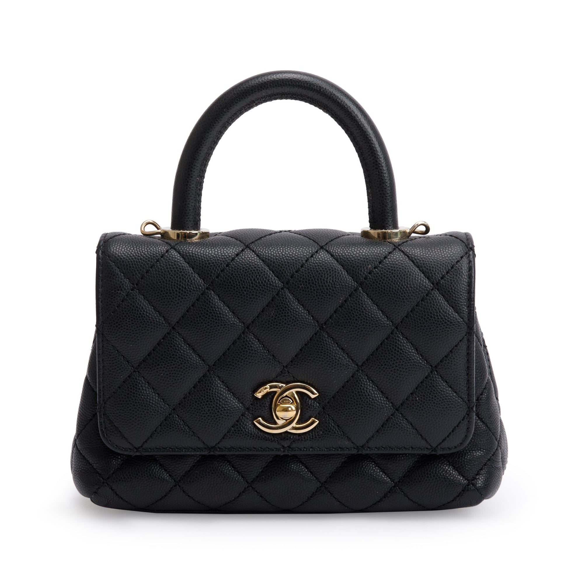 Chanel Quilted Caviar Extra Coco Handle Black Travel Bag