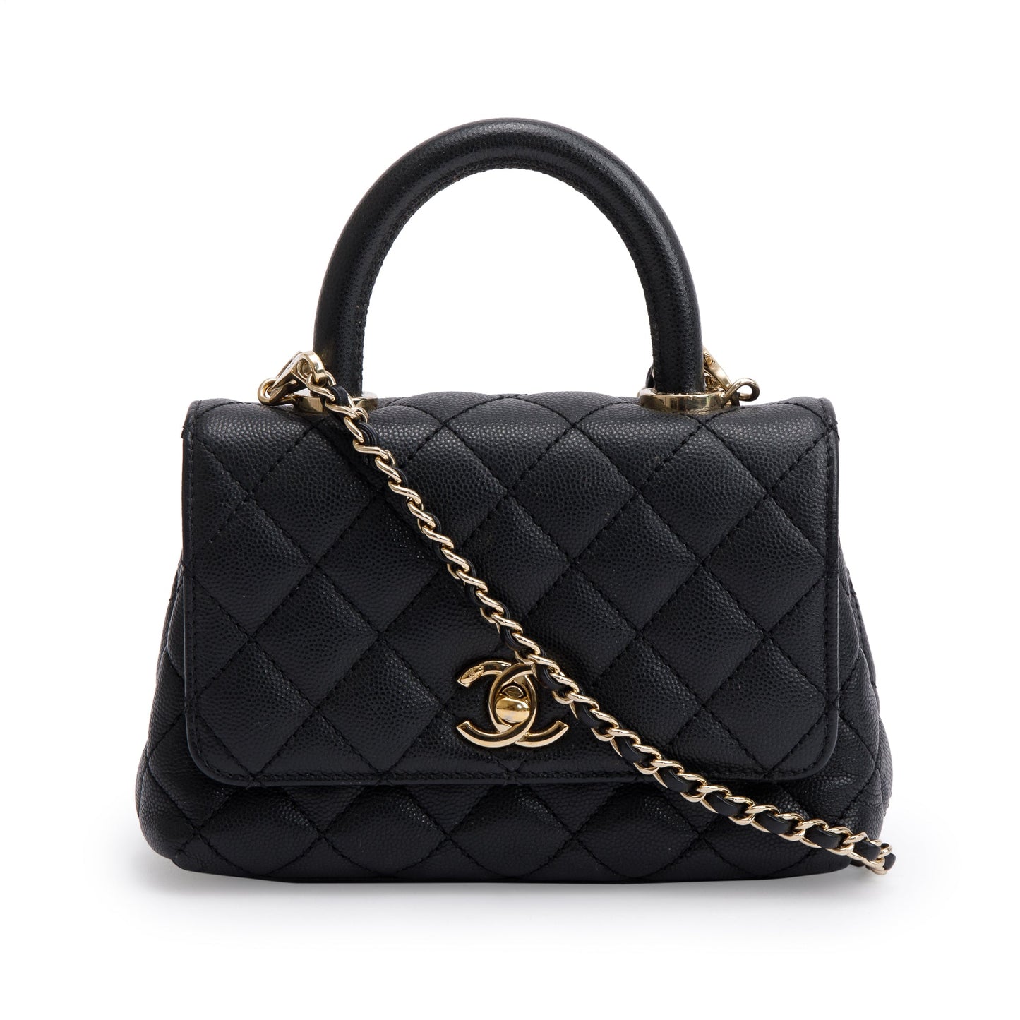 Chanel Quilted Caviar Extra Coco Handle Black Travel Bag