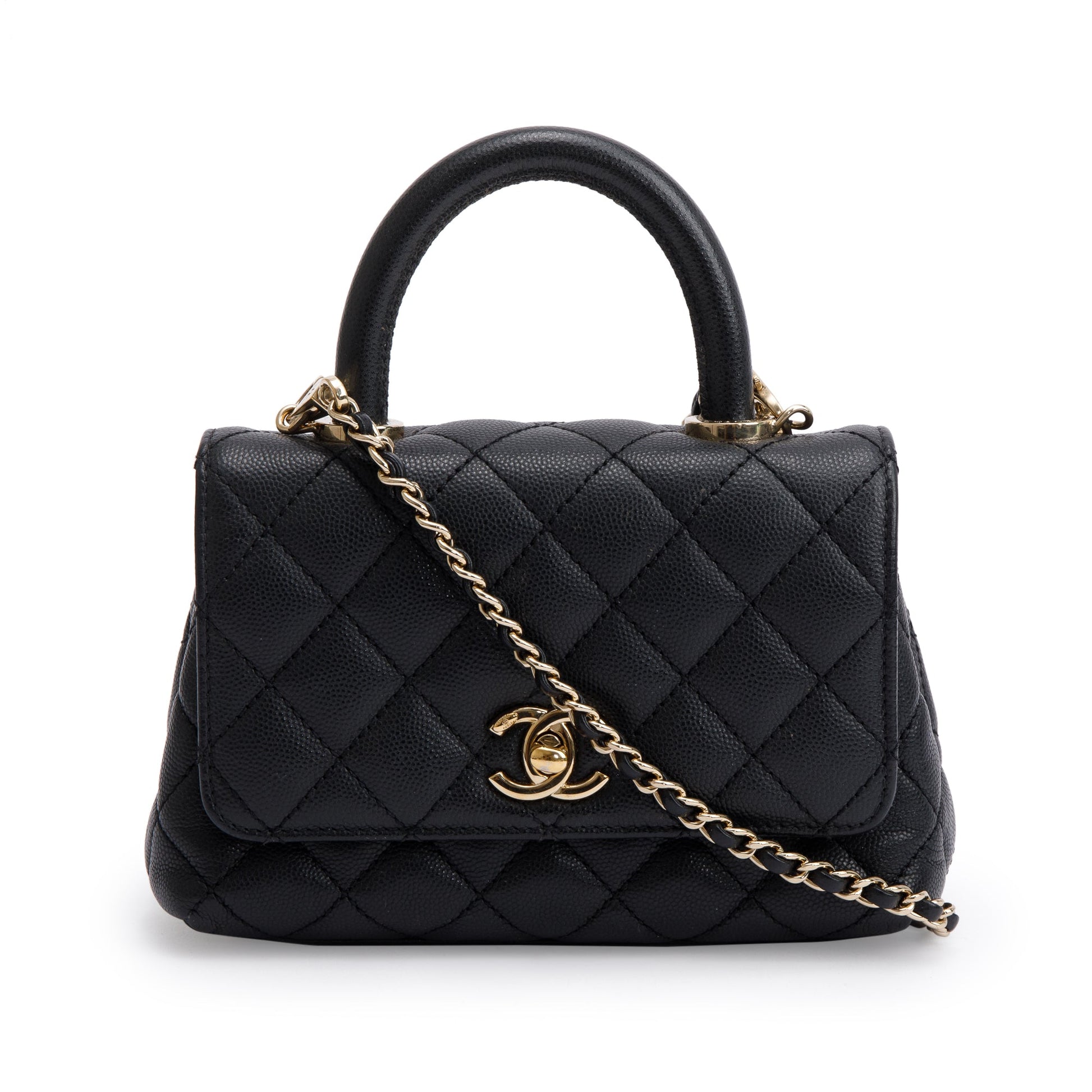 Chanel Quilted Caviar Extra Coco Handle Black Travel Bag