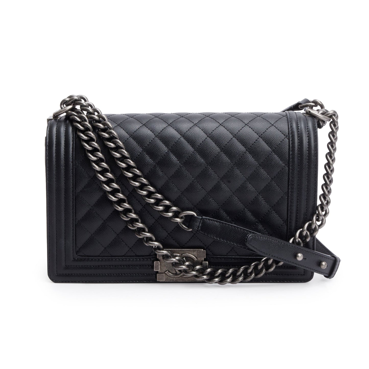 Chanel Quilted Caviar Boy Black Travel Bag Box Receipt