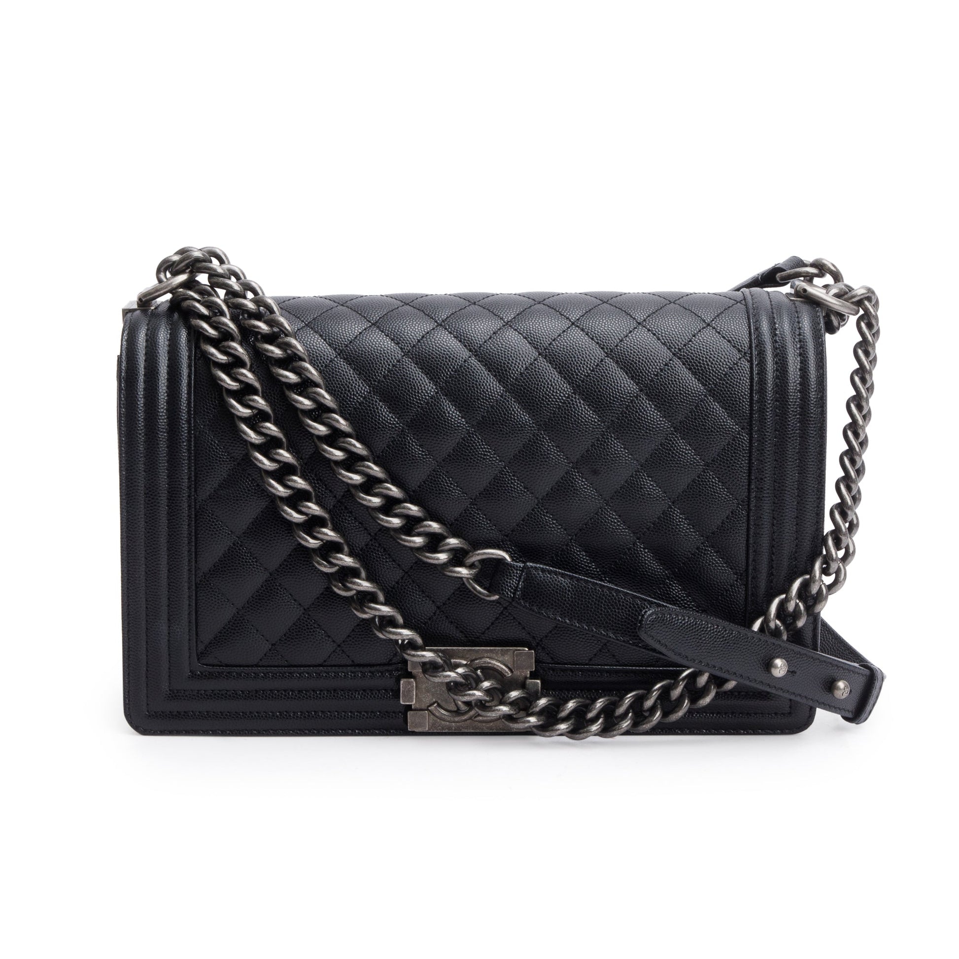 Chanel Quilted Caviar Boy Black Travel Bag Box Receipt
