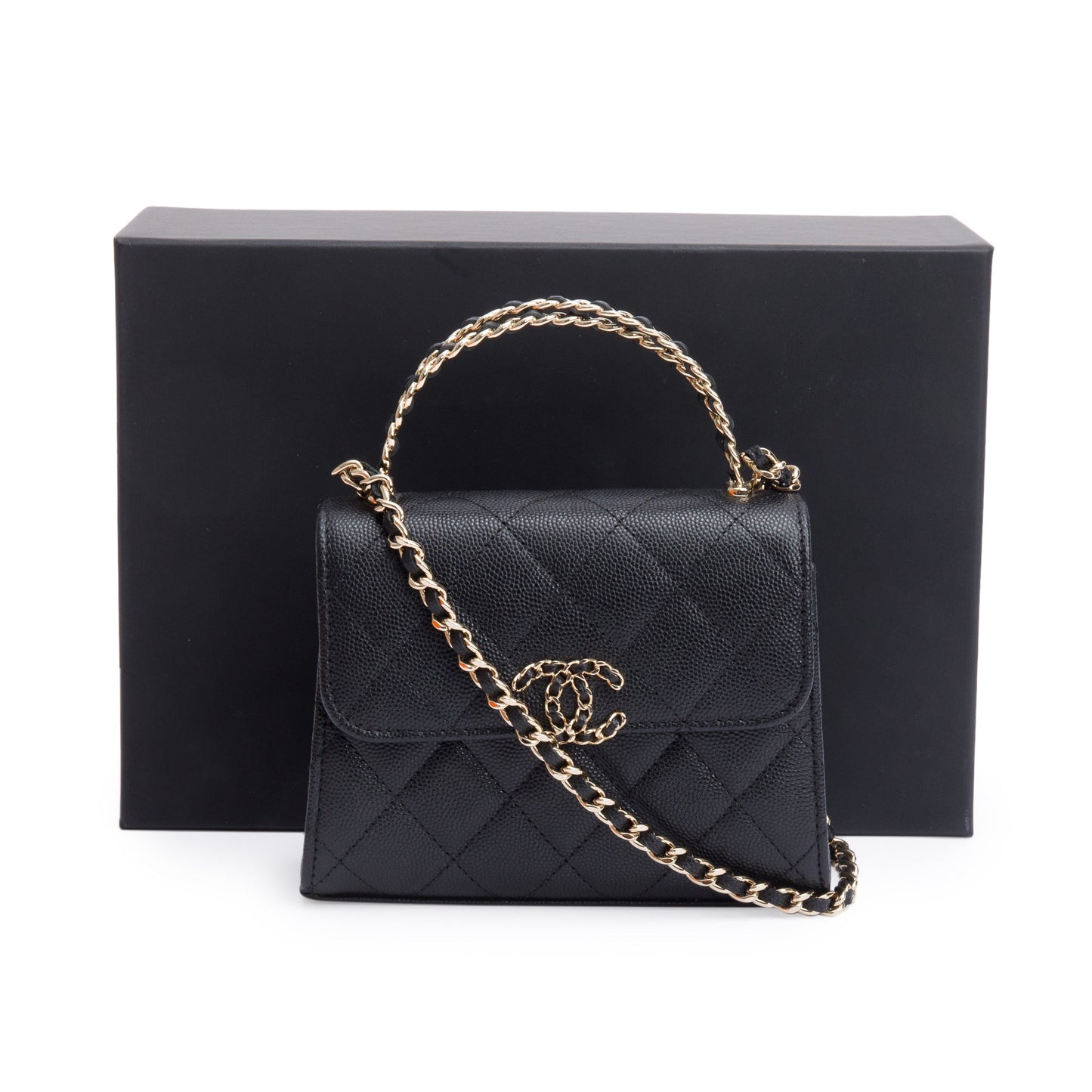 Chanel Quilted Caviar Top Handle on Leather Black Travel Bag