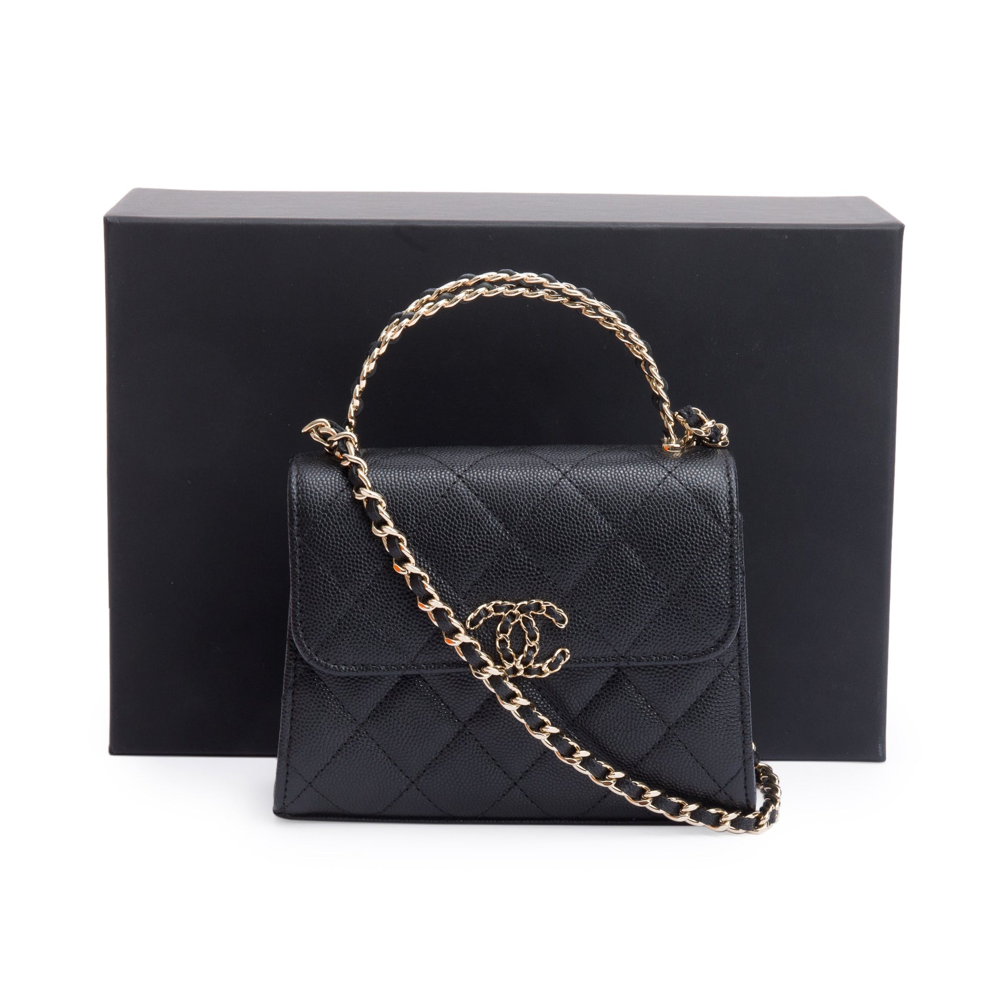 Chanel Quilted Caviar Top Handle on Leather Black Travel Bag