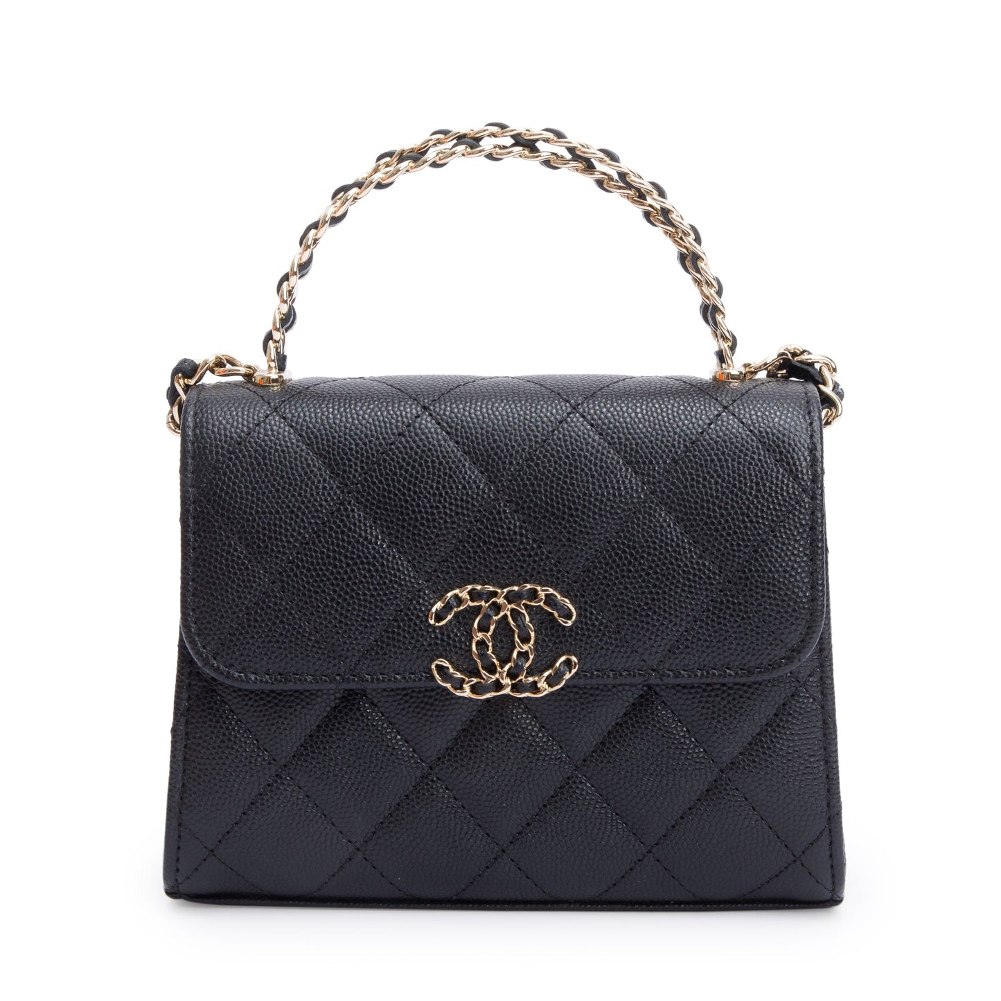 Chanel Quilted Caviar Top Handle on Leather Black Travel Bag