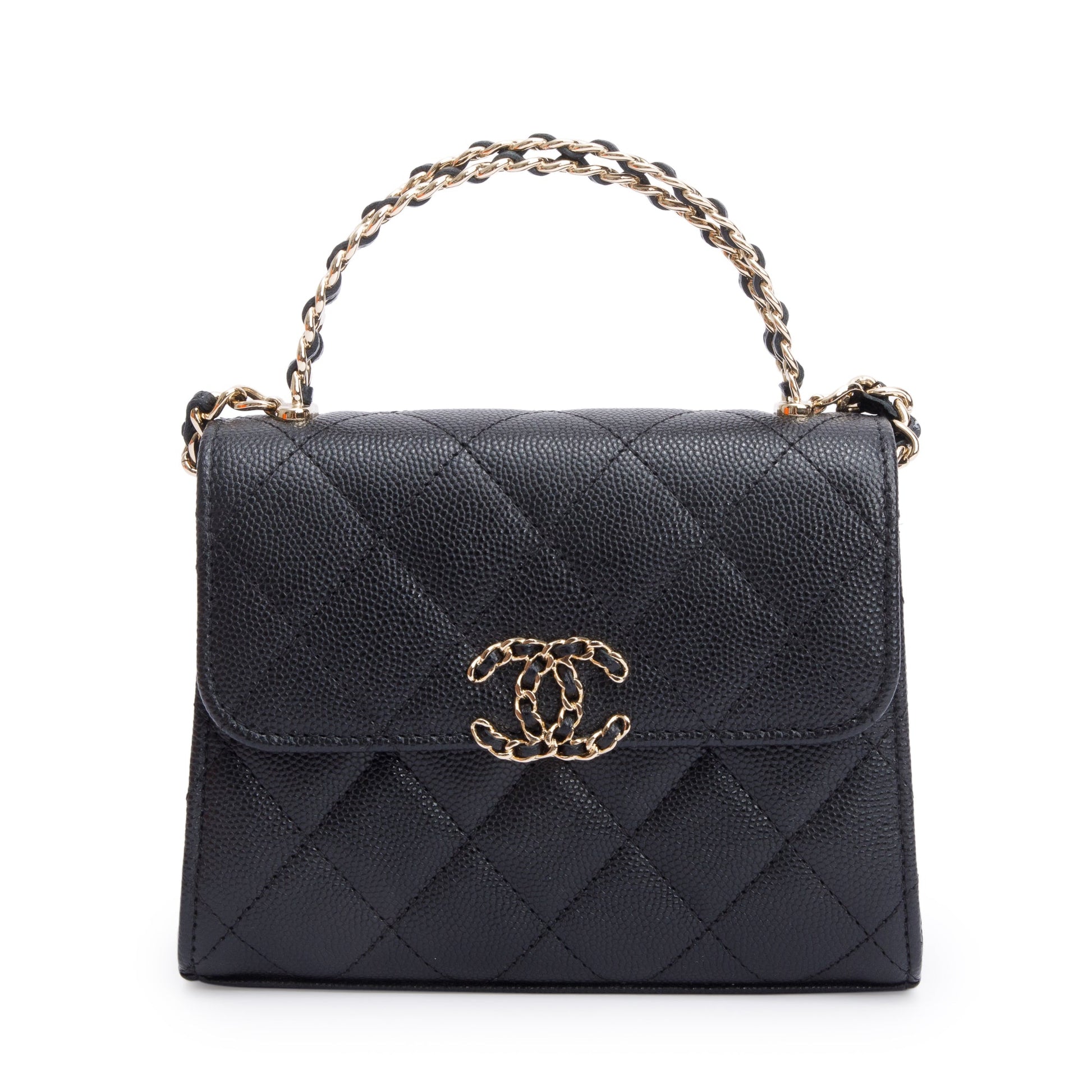 Chanel Quilted Caviar Top Handle on Leather Black Travel Bag