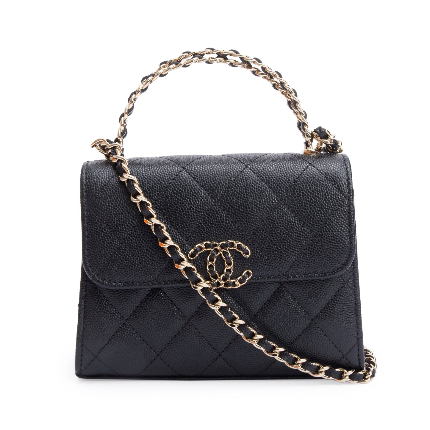 Chanel Quilted Caviar Top Handle on Leather Black Travel Bag