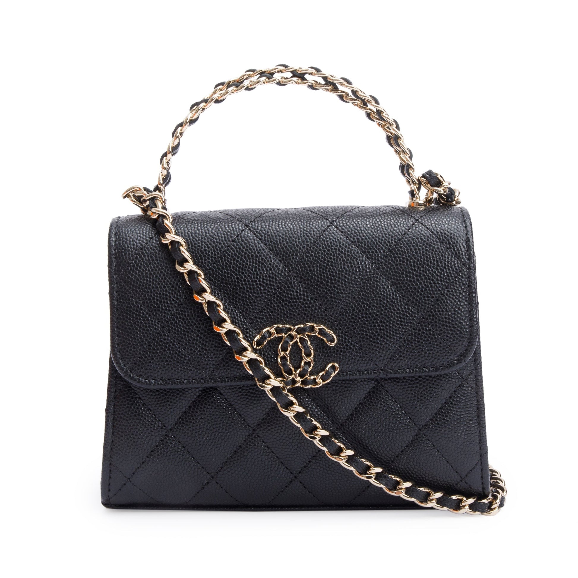 Chanel Quilted Caviar Top Handle on Leather Black Travel Bag