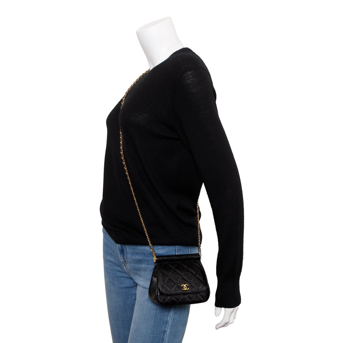 Chanel Quilted Caviar Micro Black Travel Bag