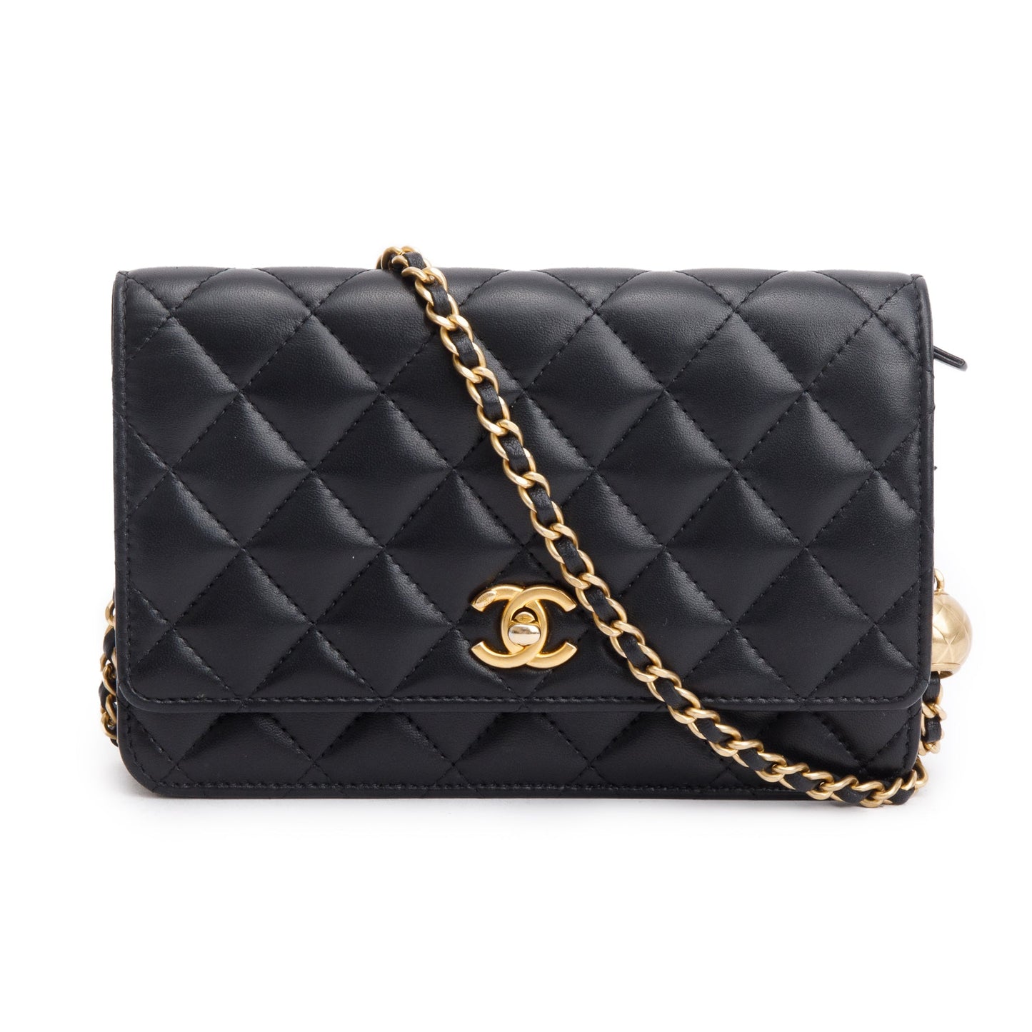 Chanel Quilted CC Pearl Crush Classic Leather Lambskin Black Wallet Case