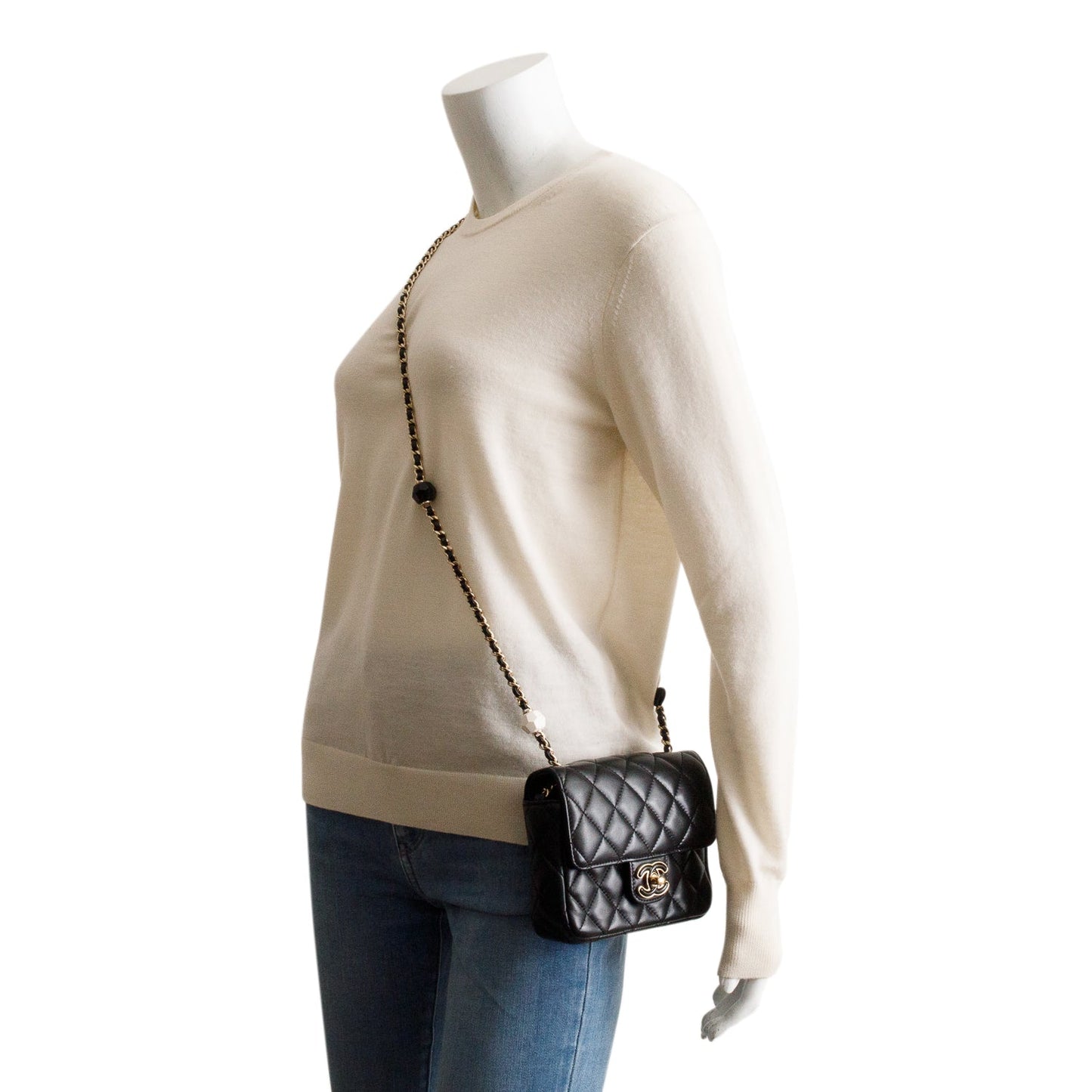 Chanel Quilted Candy Heart Square Flap Leather Lambskin Black Travel Bag