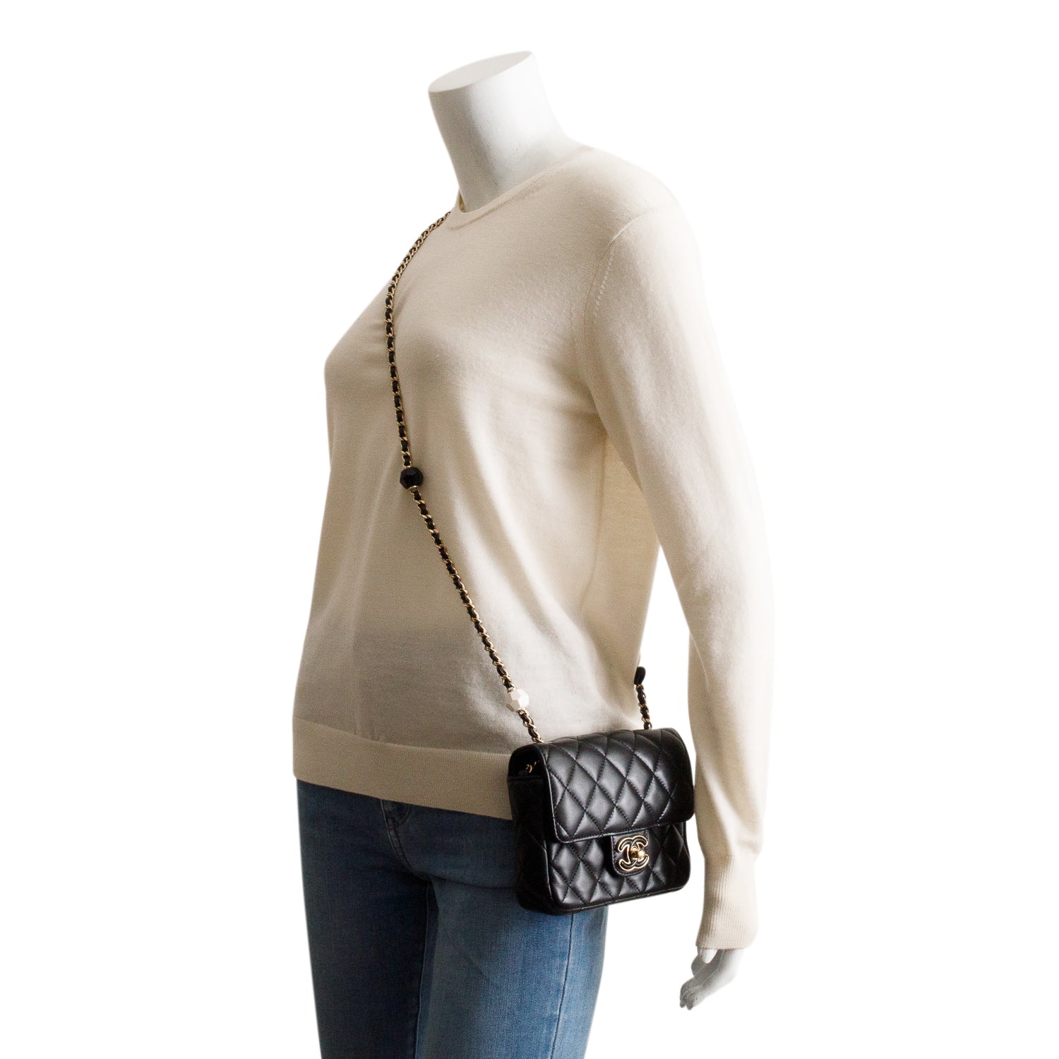 Chanel Quilted Candy Heart Square Flap Leather Lambskin Black Travel Bag