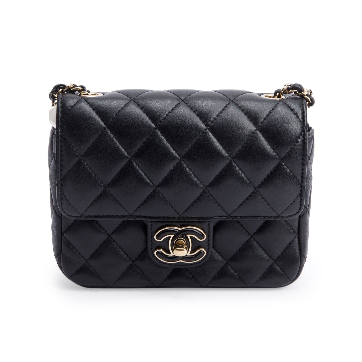 Chanel Quilted Candy Heart Square Flap Leather Lambskin Black Travel Bag