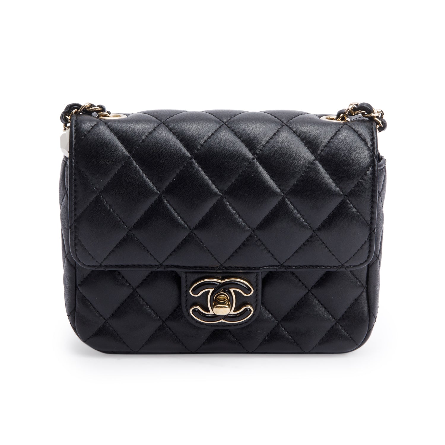 Chanel Quilted Candy Heart Square Flap Leather Lambskin Black Travel Bag