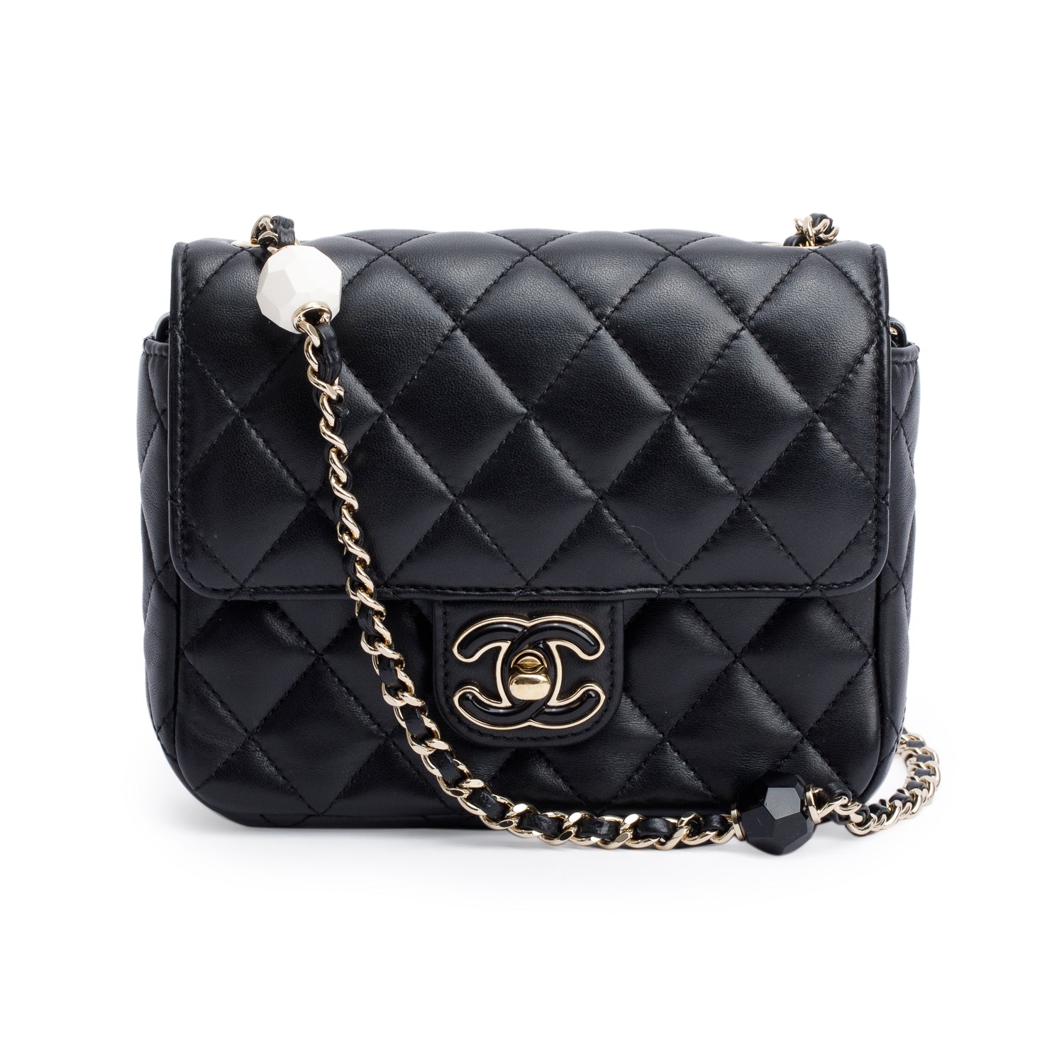 Chanel Quilted Candy Heart Square Flap Leather Lambskin Black Travel Bag