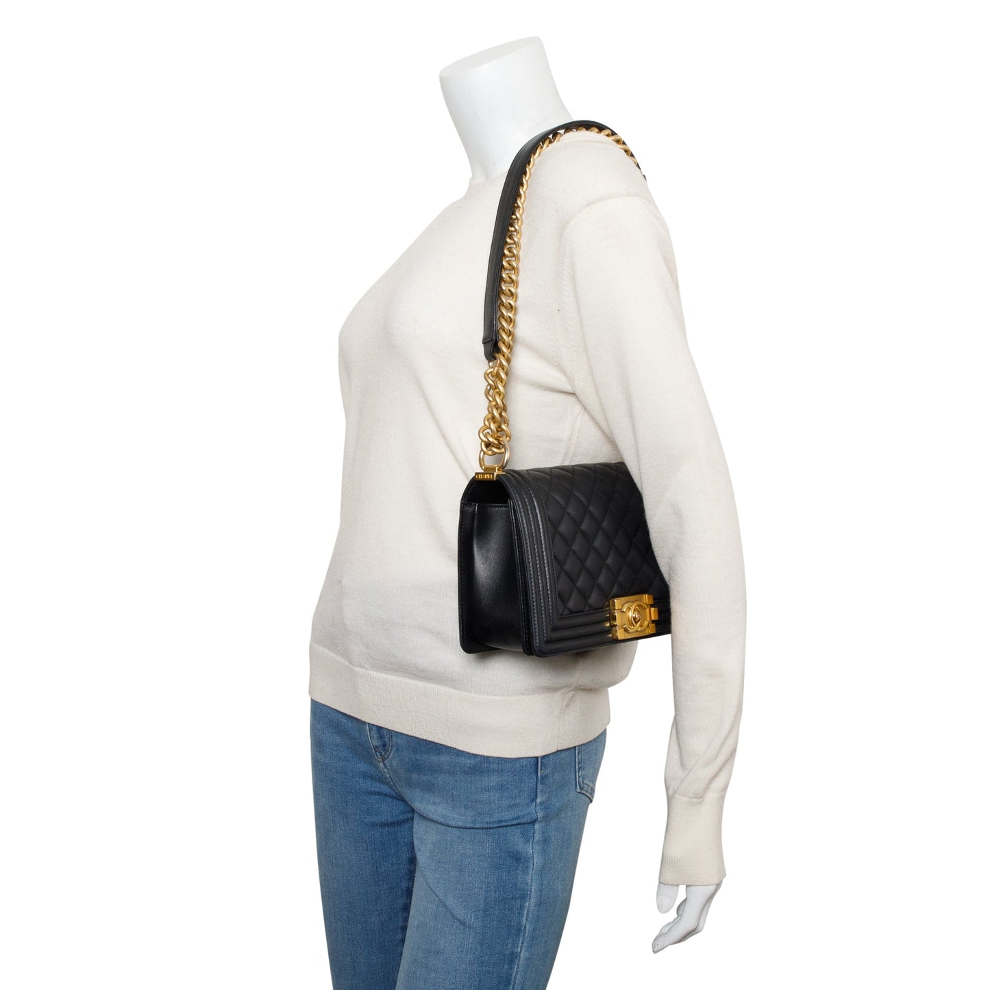 Chanel Quilted Boy Leather Lambskin Black Travel Bag W Box