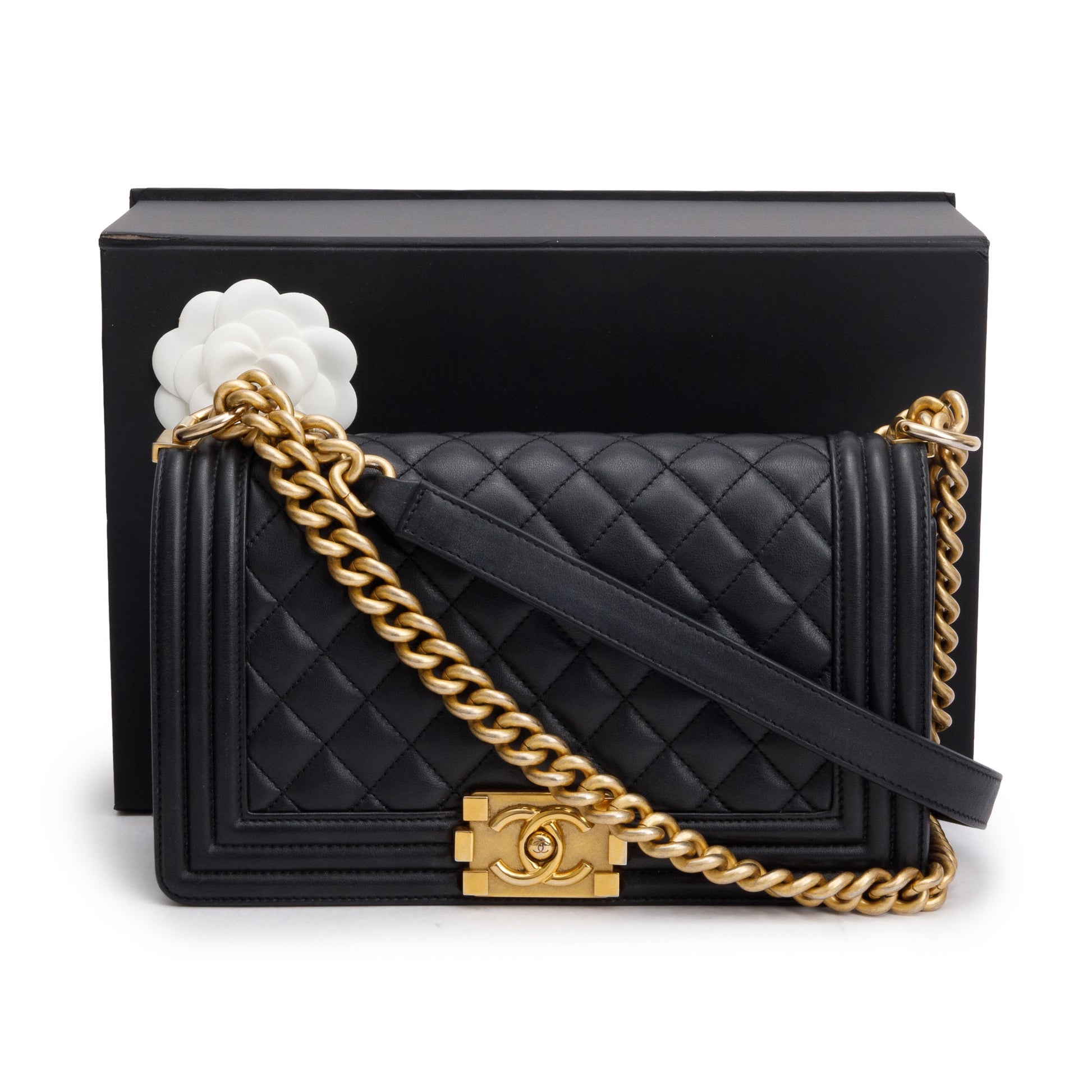 Chanel Quilted Boy Leather Lambskin Black Travel Bag W Box