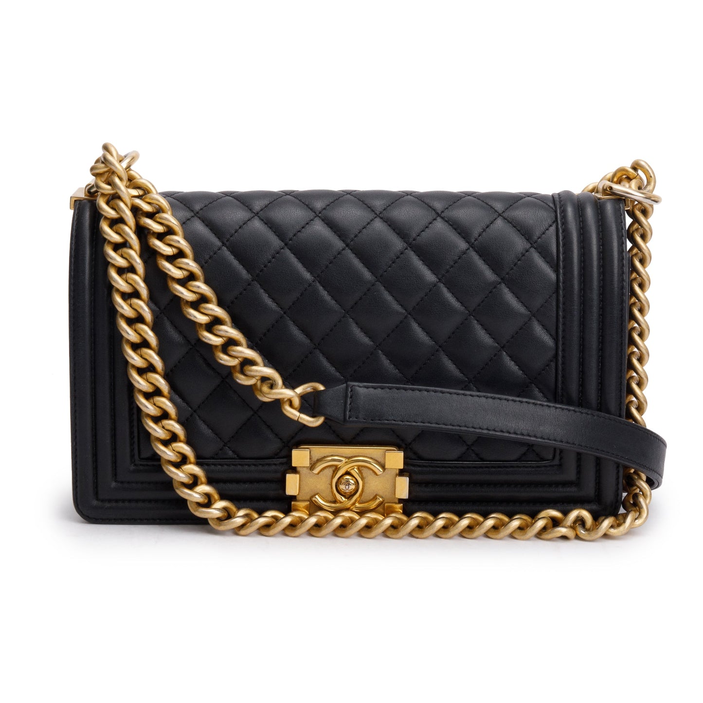 Chanel Quilted Boy Leather Lambskin Black Travel Bag W Box