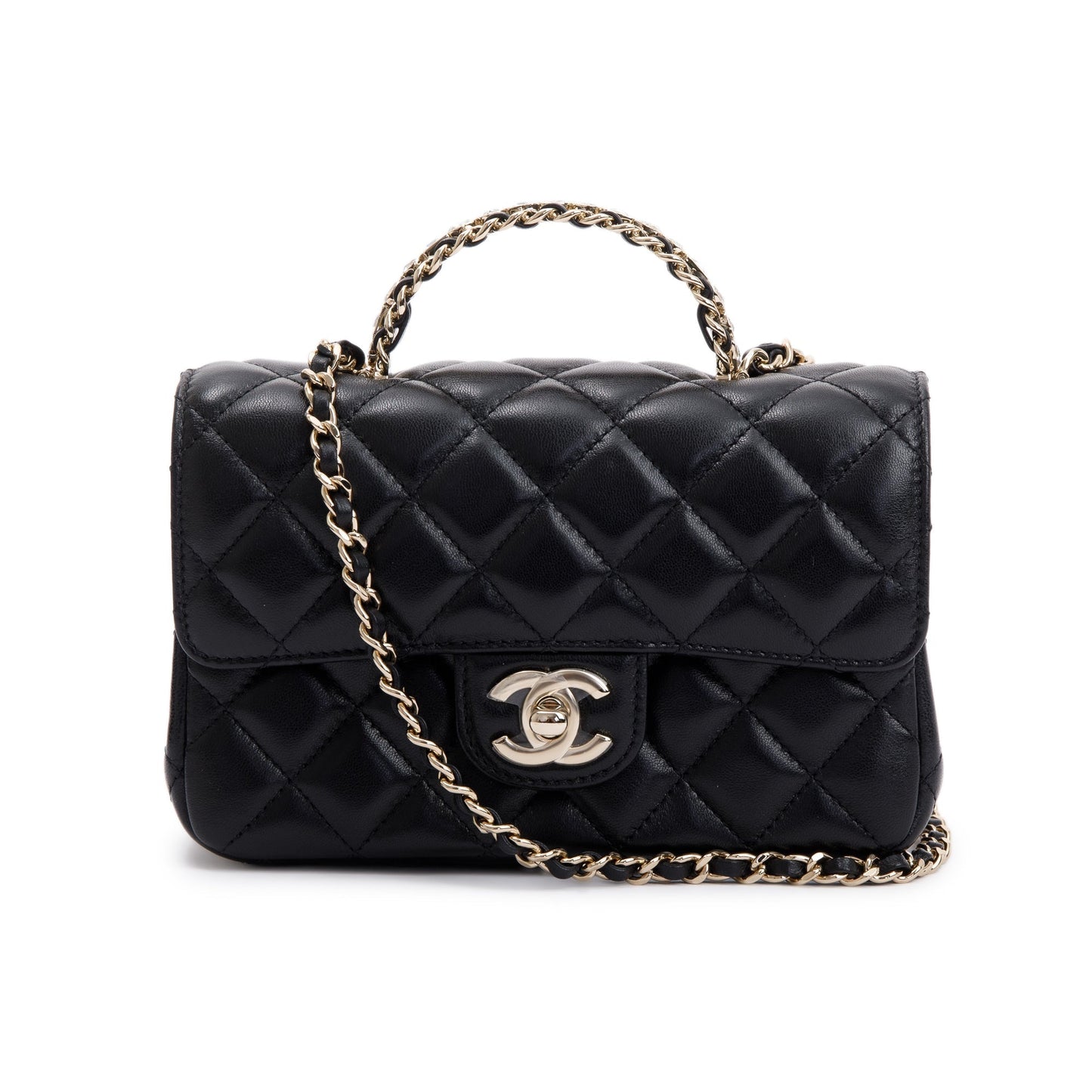Chanel Quilted Crystal Top Handle Rectangular Lambskin Black Travel Bag
