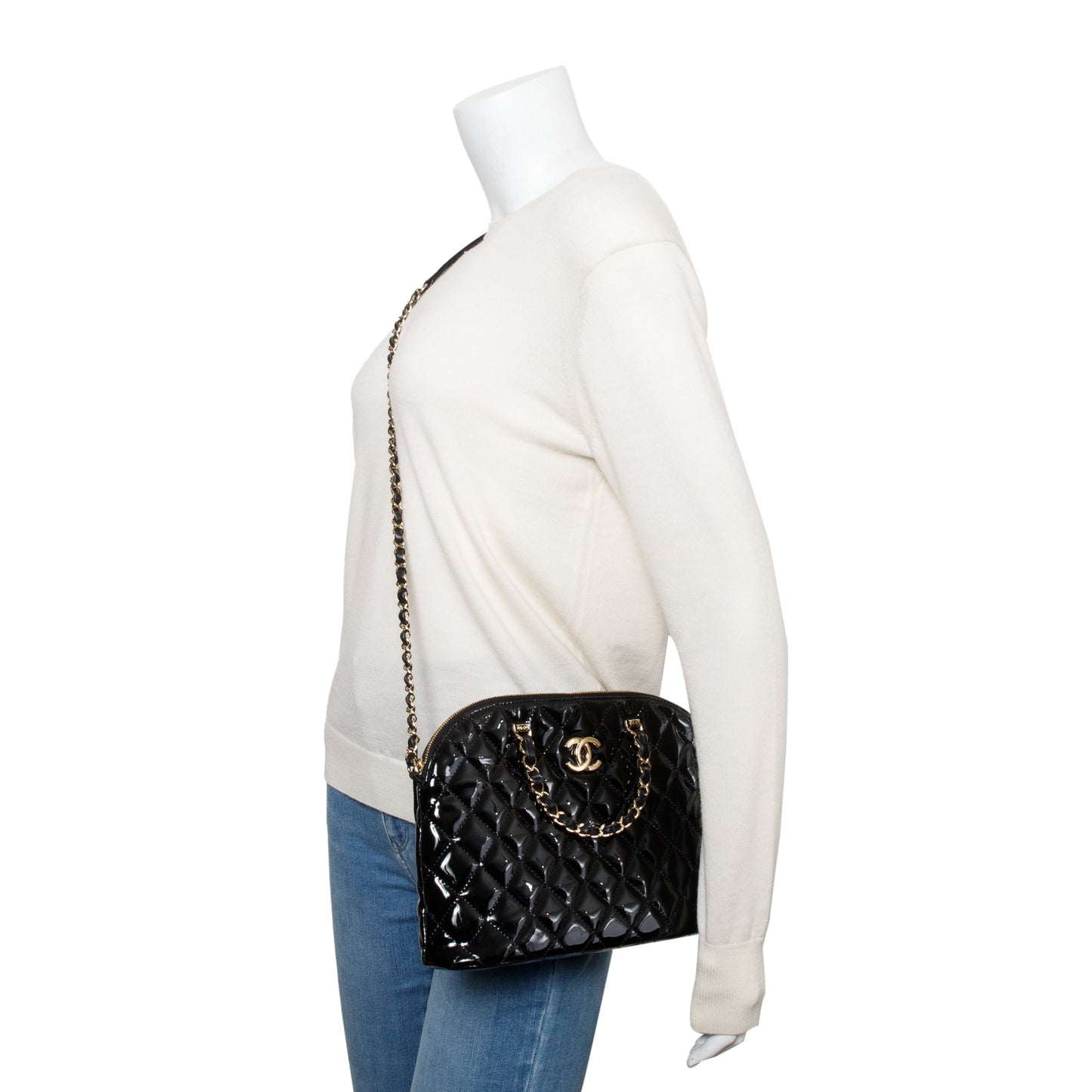 Chanel Quilted Patent Shiny Coco Shopping Leather Black Travel Bag