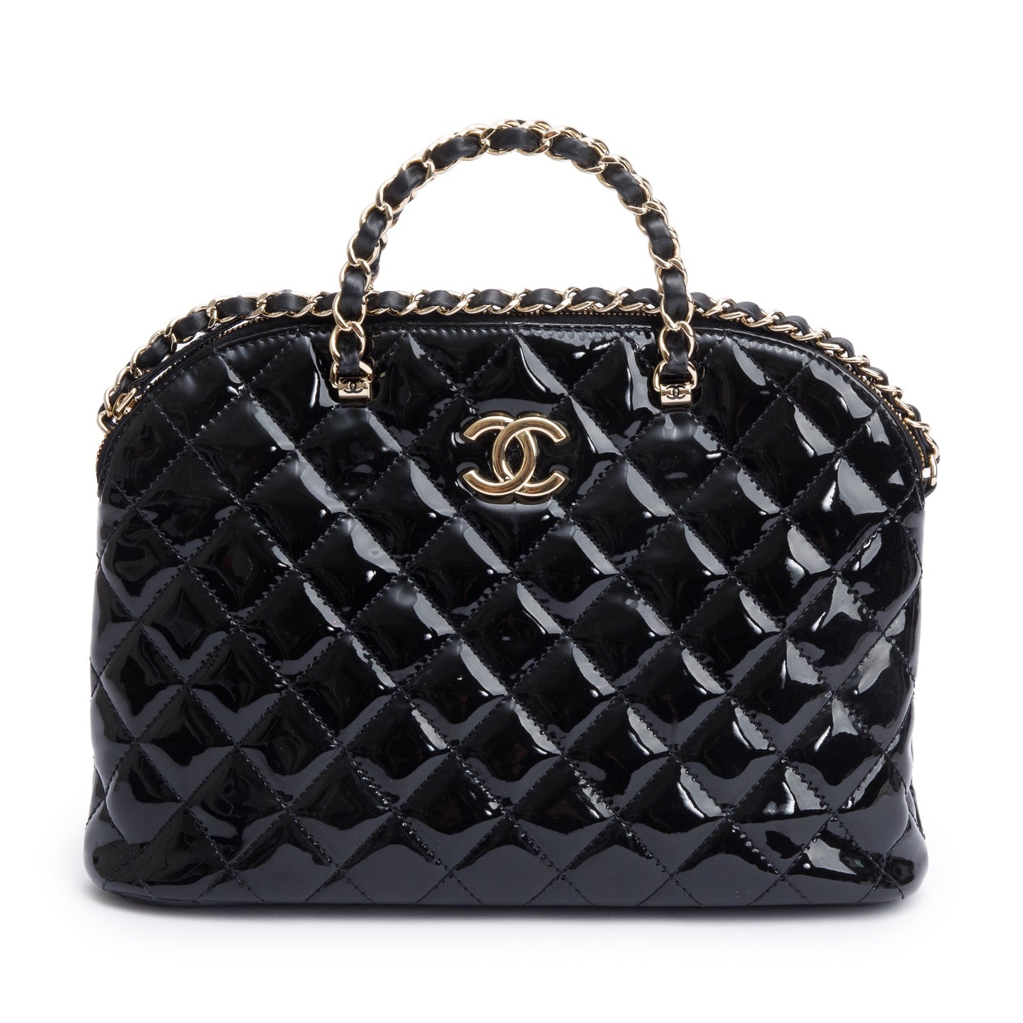 Chanel Quilted Patent Shiny Coco Shopping Leather Black Travel Bag