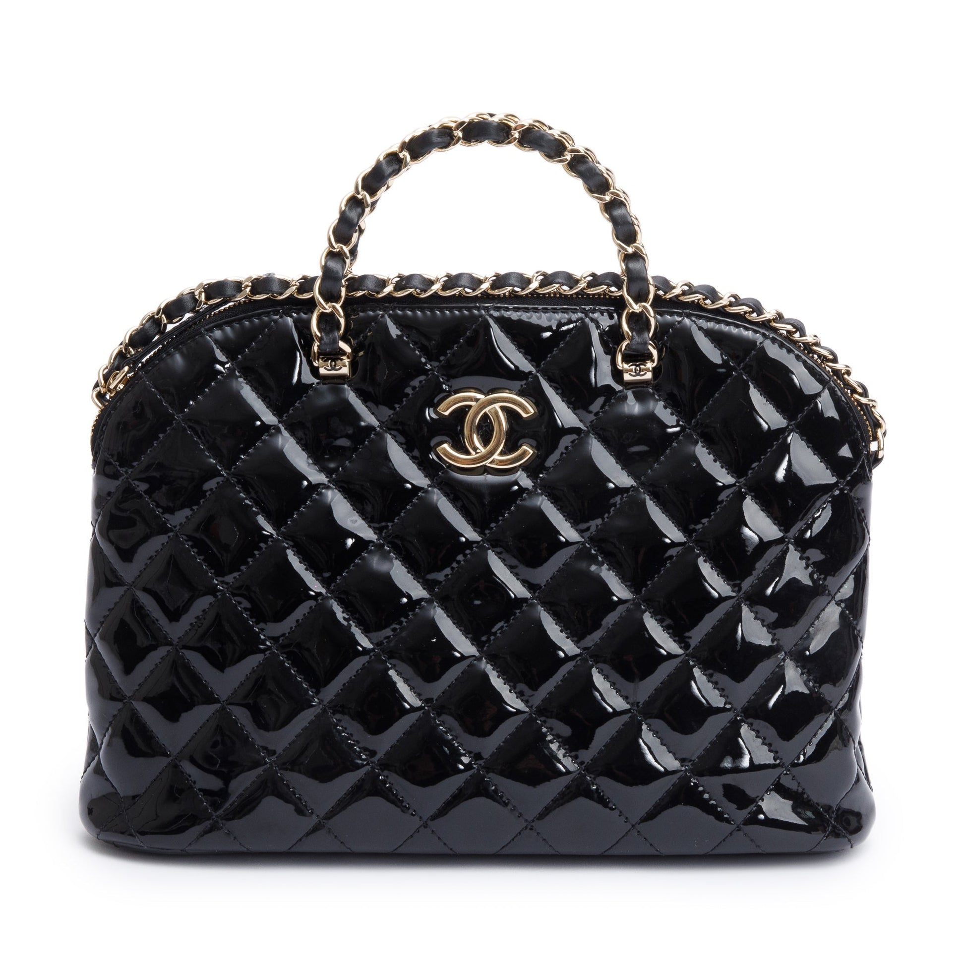 Chanel Quilted Patent Shiny Coco Shopping Leather Black Travel Bag