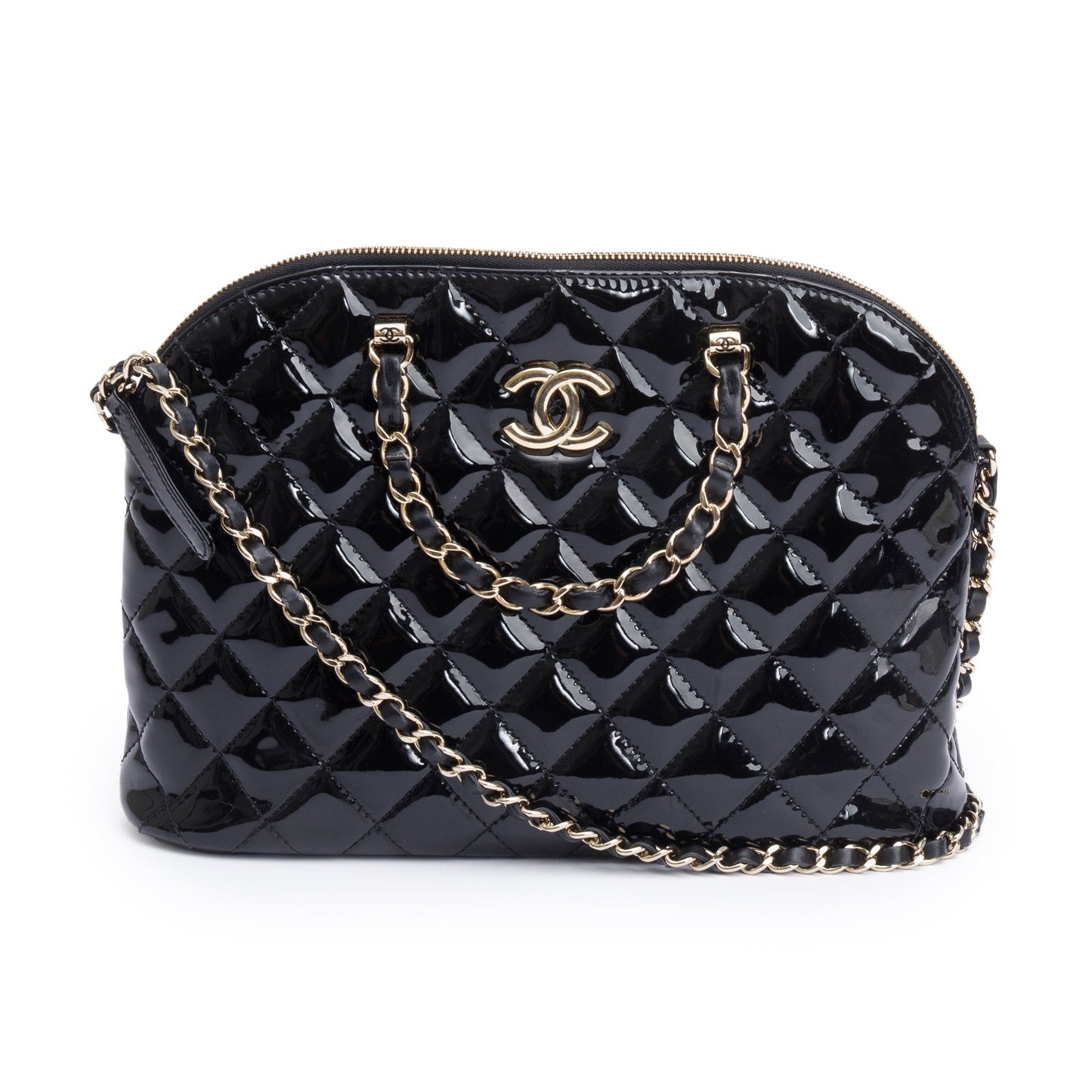 Chanel Quilted Patent Shiny Coco Shopping Leather Black Travel Bag