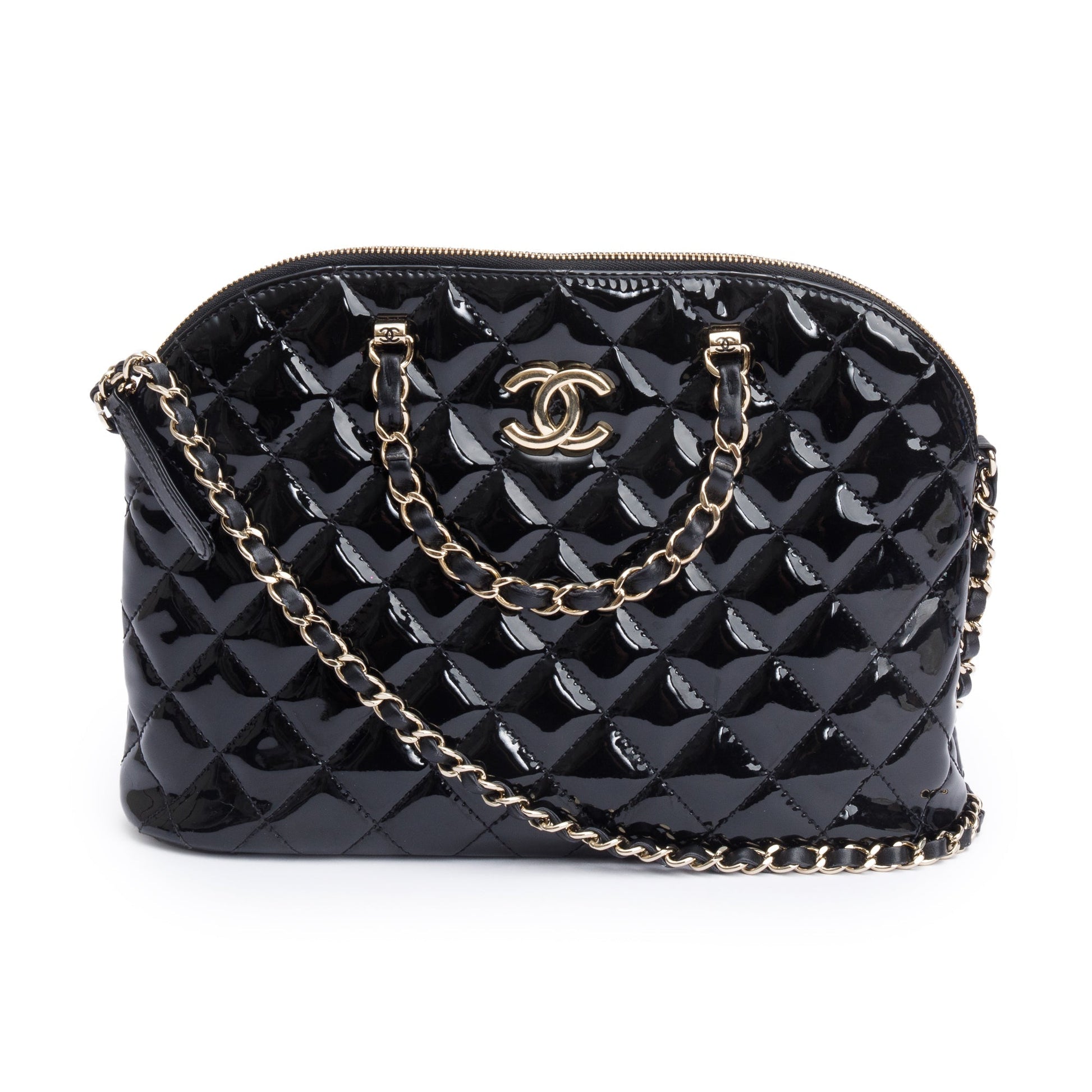 Chanel Quilted Patent Shiny Coco Shopping Leather Black Travel Bag