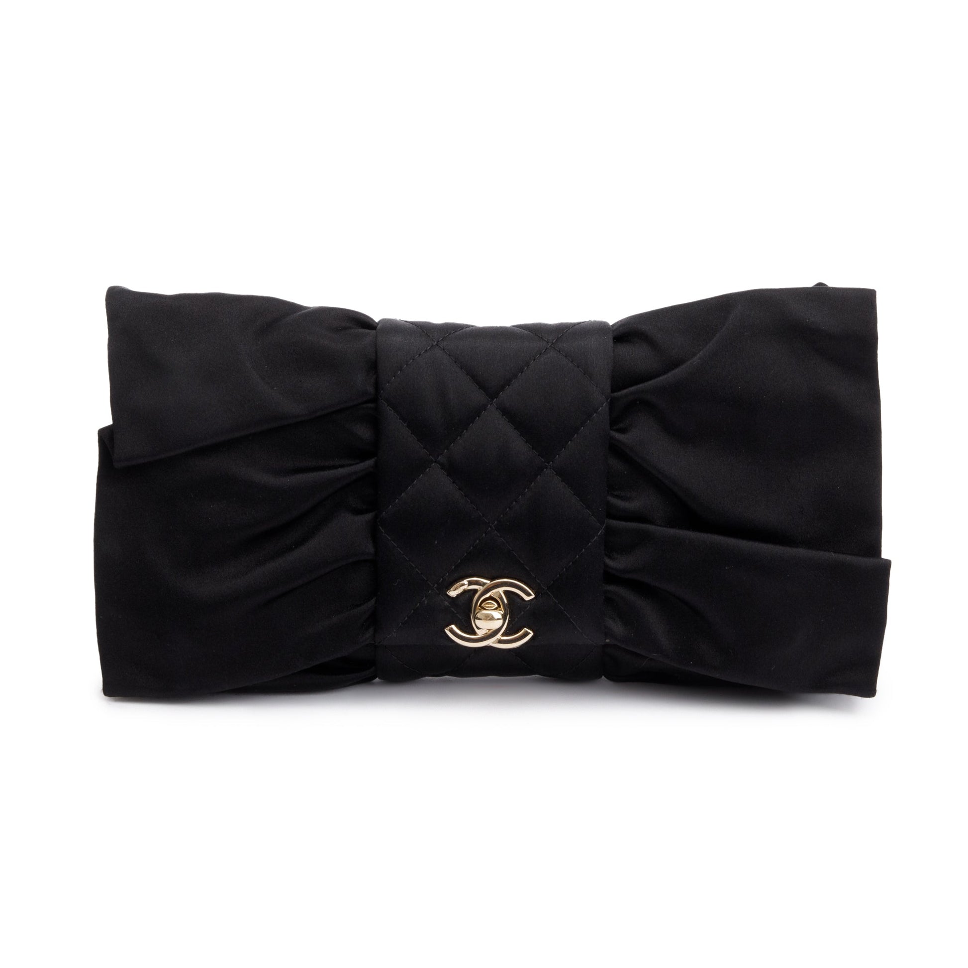 Chanel Quilted Satin Bow Black Travel Bag