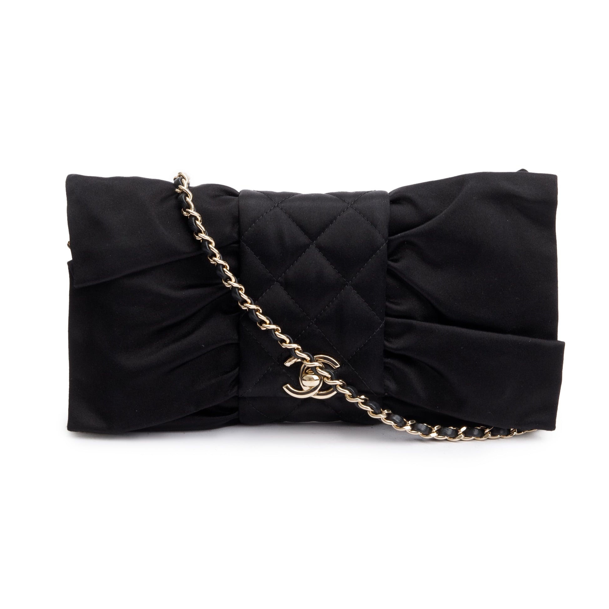 Chanel Quilted Satin Bow Black Travel Bag