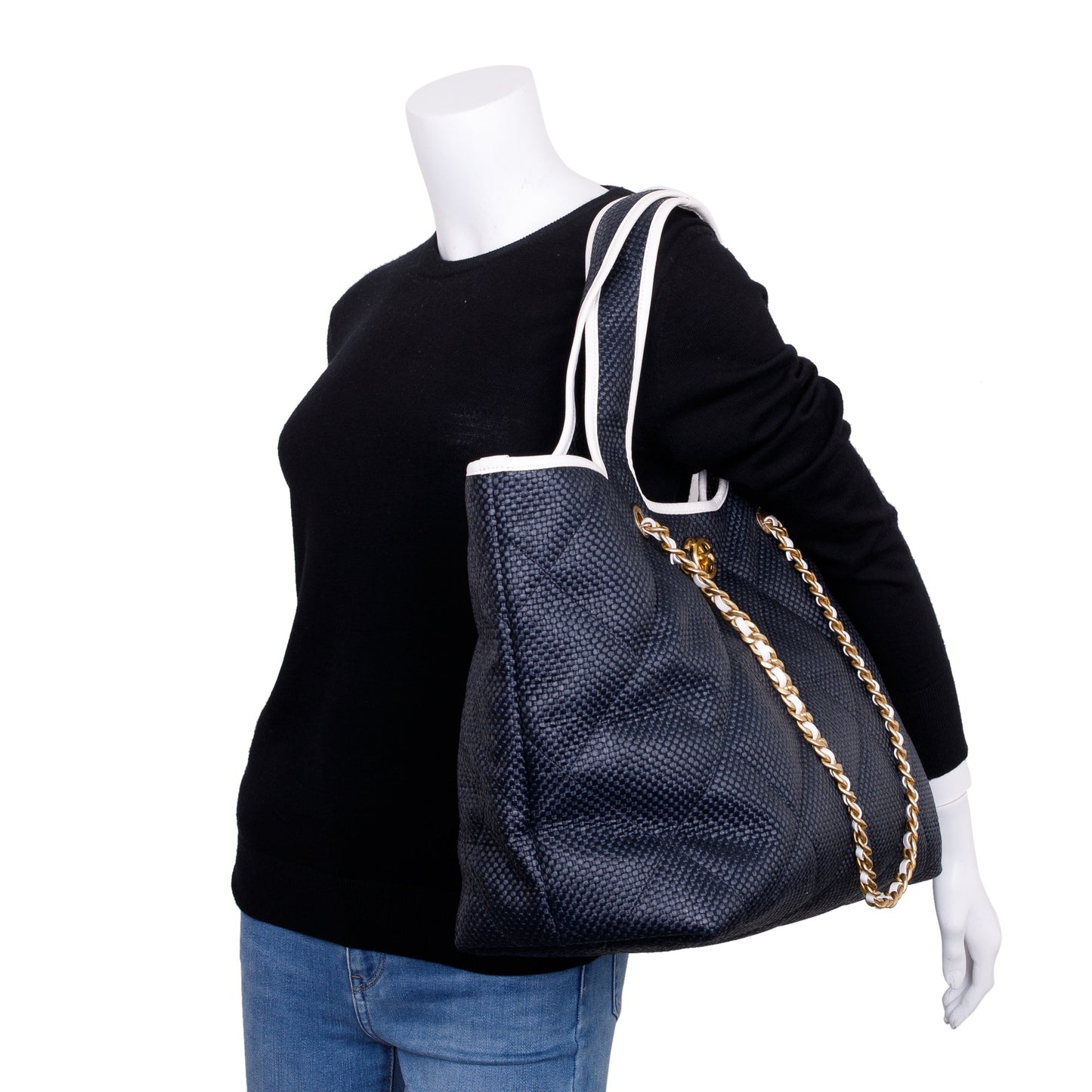 Chanel Raffia Coco Maxi Beach Shopping Calfskin Black Travel Bag
