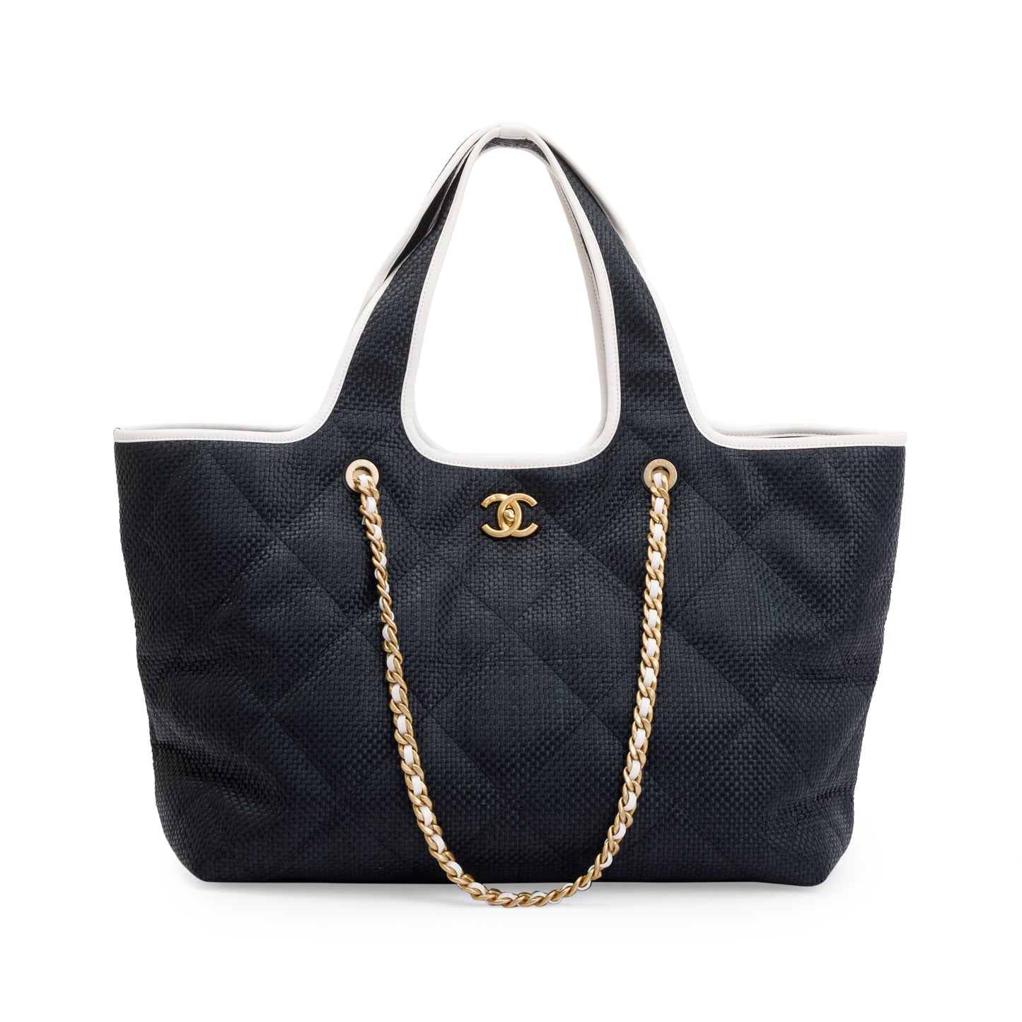 Chanel Raffia Coco Maxi Beach Shopping Calfskin Black Travel Bag