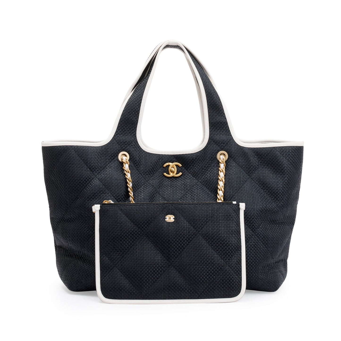 Chanel Raffia Coco Maxi Beach Shopping Calfskin Black Travel Bag