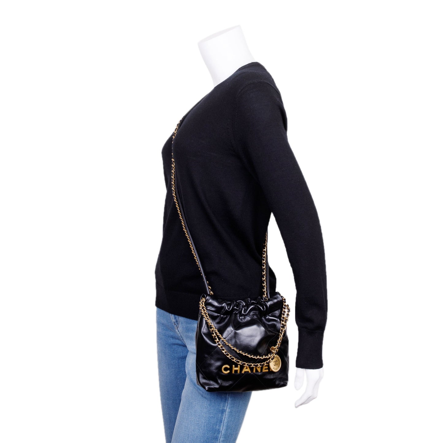 Chanel Shiny 22 Leather Calfskin Black Travel Bag