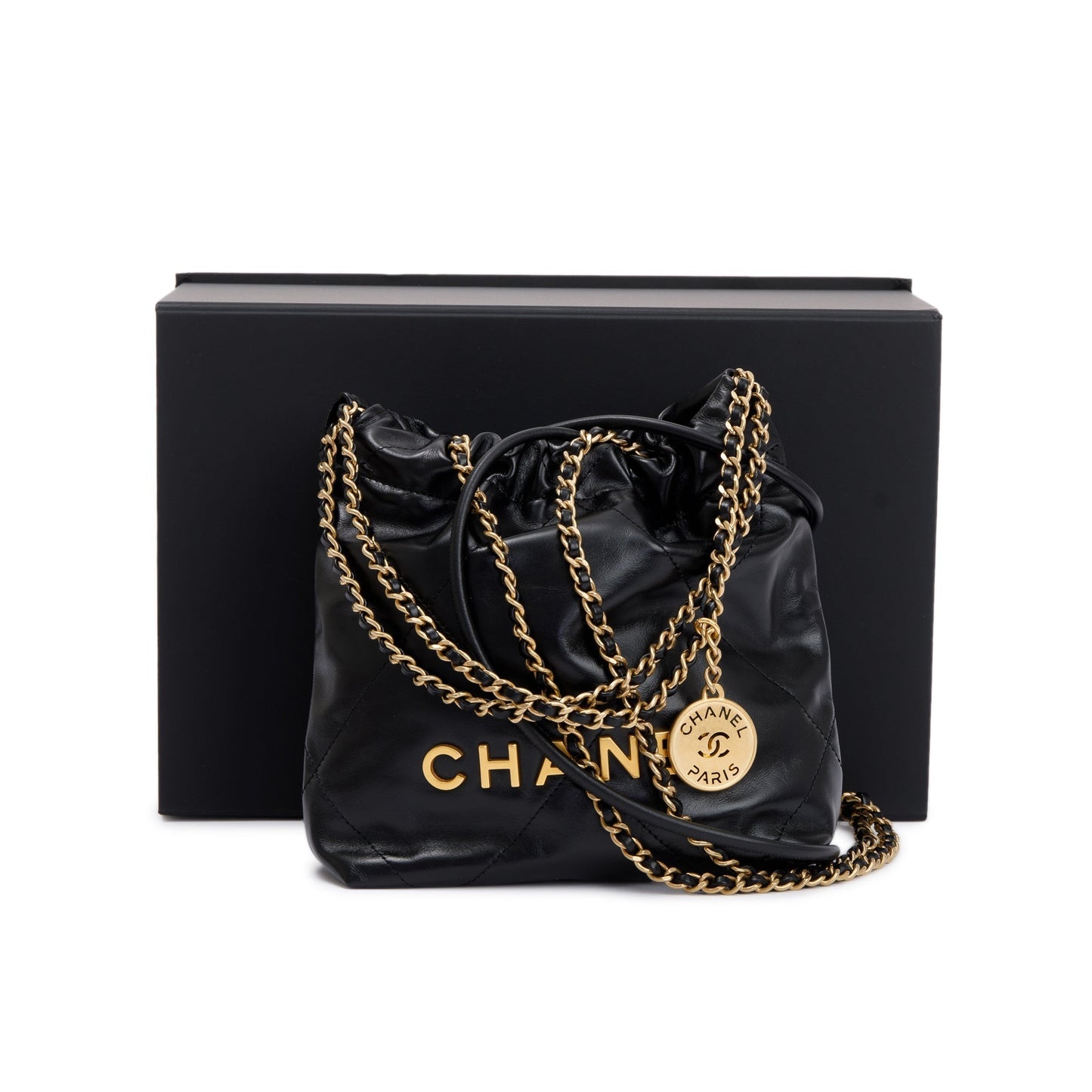 Chanel Shiny 22 Leather Calfskin Black Travel Bag